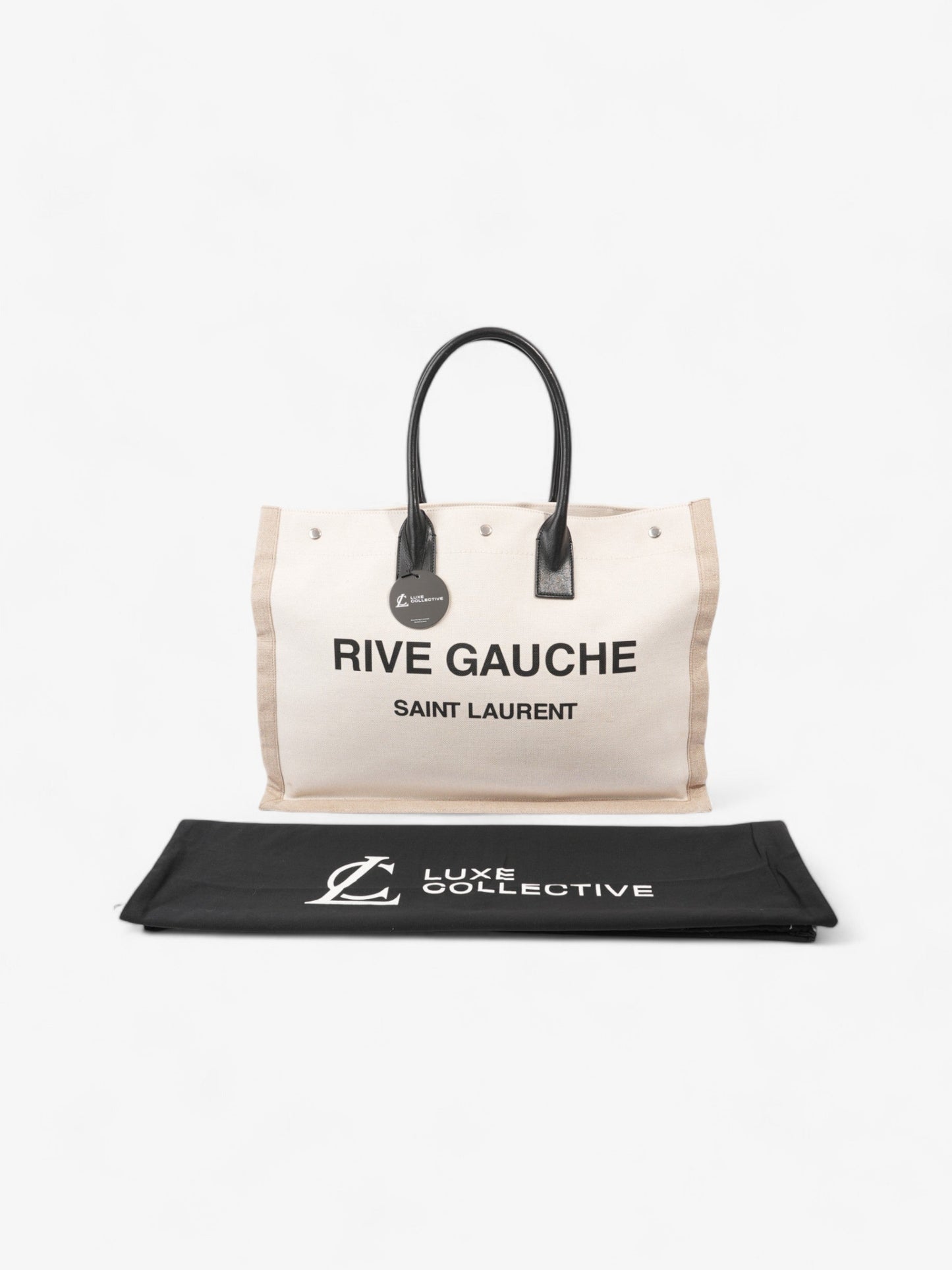 Saint Laurent Rive Gauche Tote Greige / Black Canvas Large