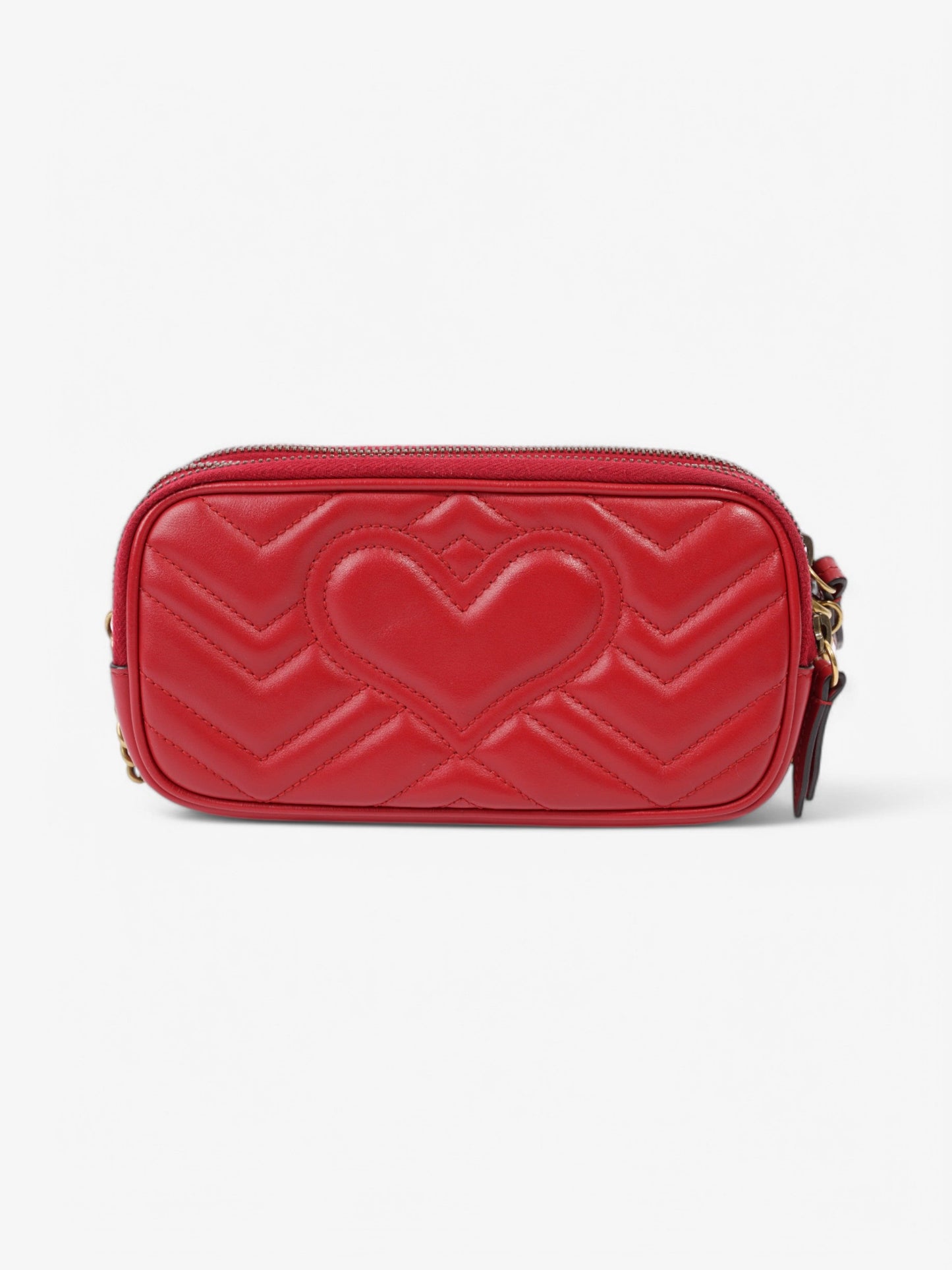 Gucci GG Marmont Chain Hibiscus Red Calfskin Leather Mini