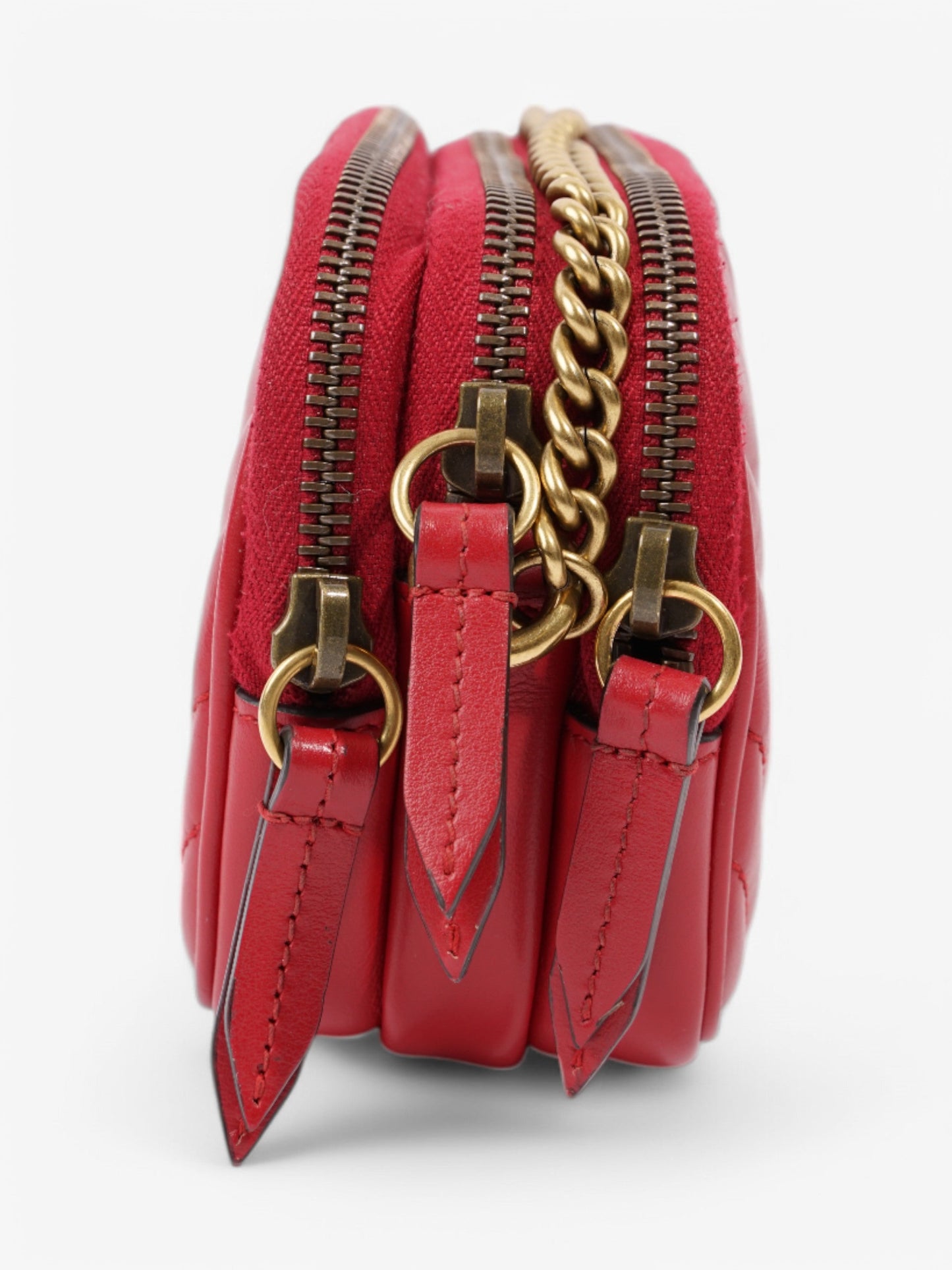 Gucci GG Marmont Chain Hibiscus Red Calfskin Leather Mini