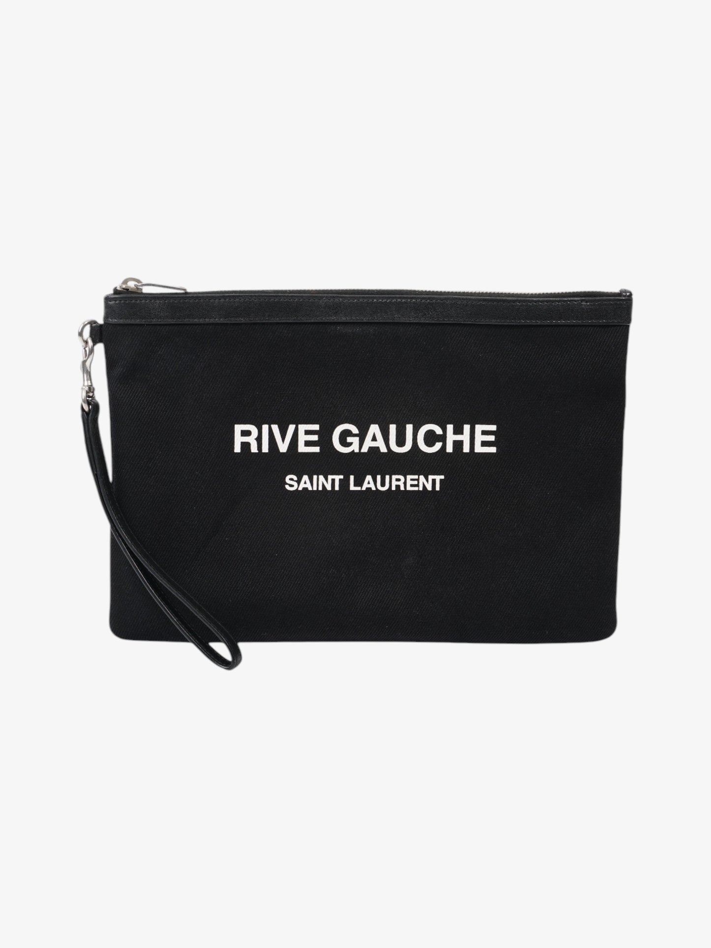Saint Laurent Rive Gauche Clutch Black / White Canvas