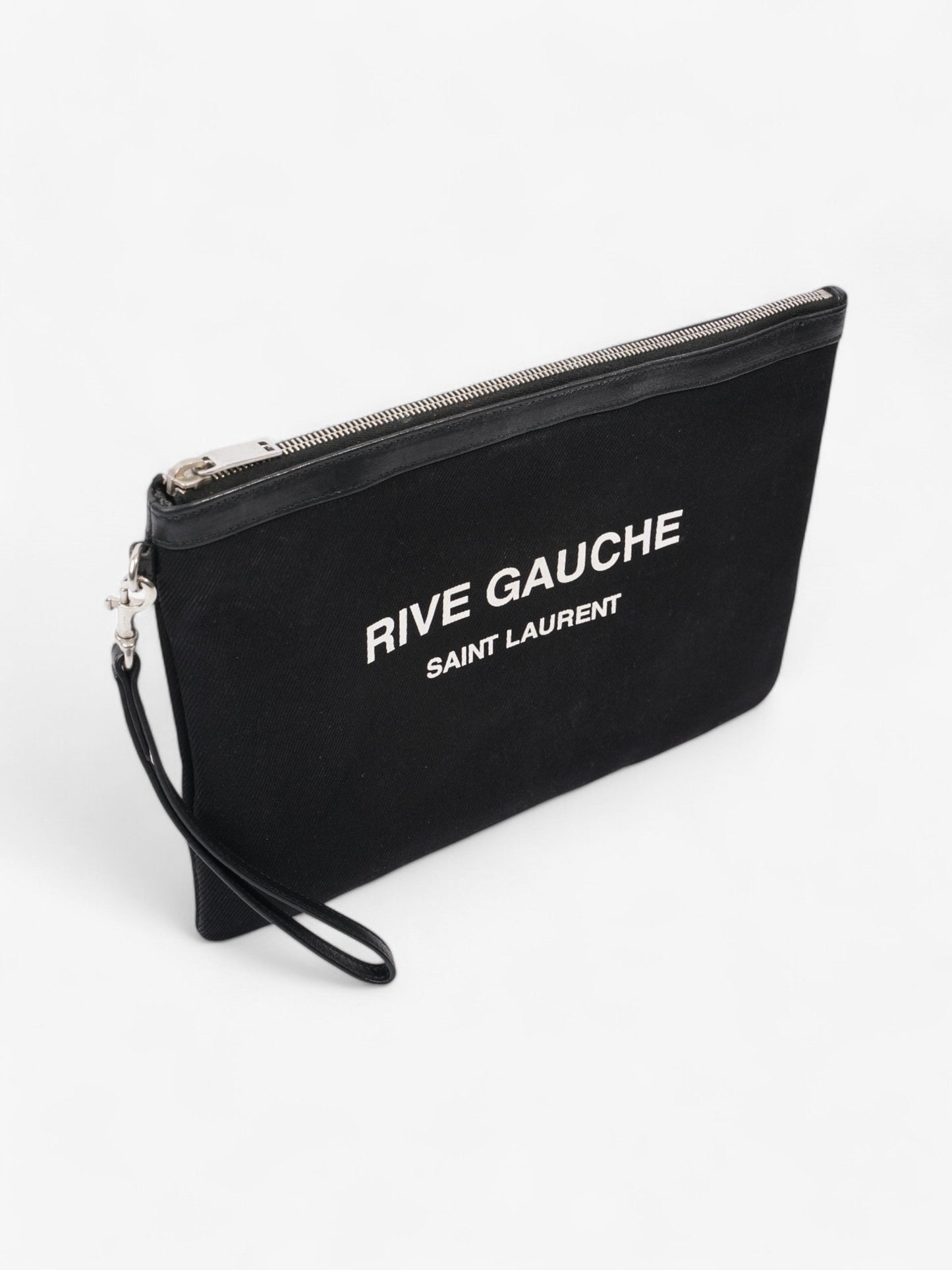 Saint Laurent Rive Gauche Clutch Black / White Canvas