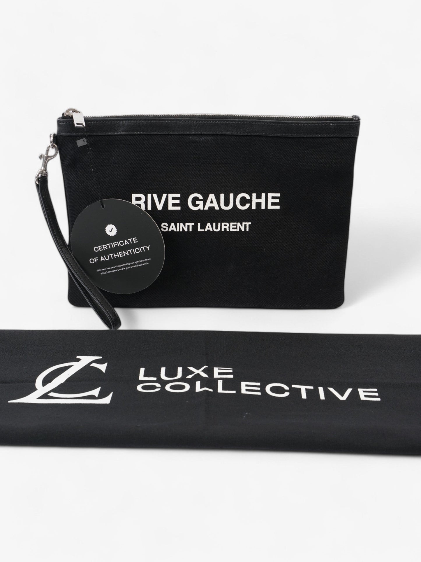 Saint Laurent Rive Gauche Clutch Black / White Canvas