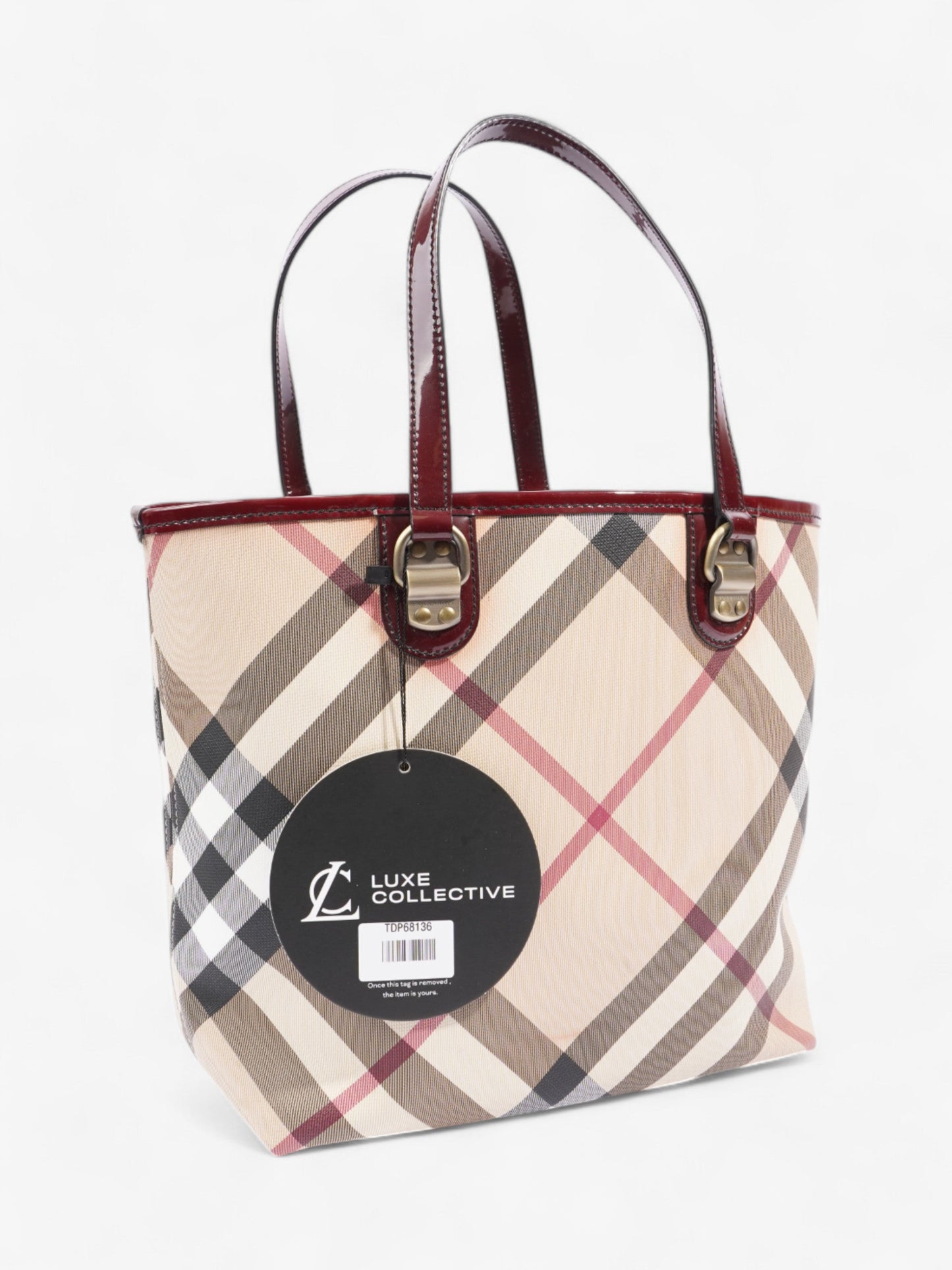 Burberry Check Tote Nova Check / Deep Red Canvas