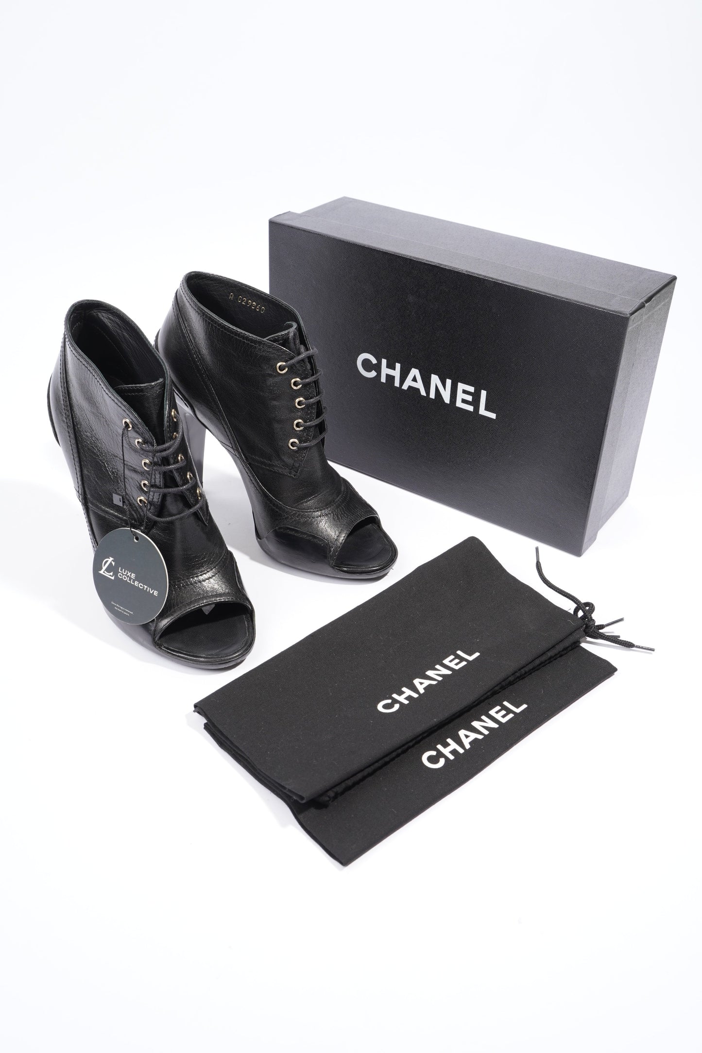 Chanel Lace Up Boots 100 Black Leather EU 37.5 UK 4.5