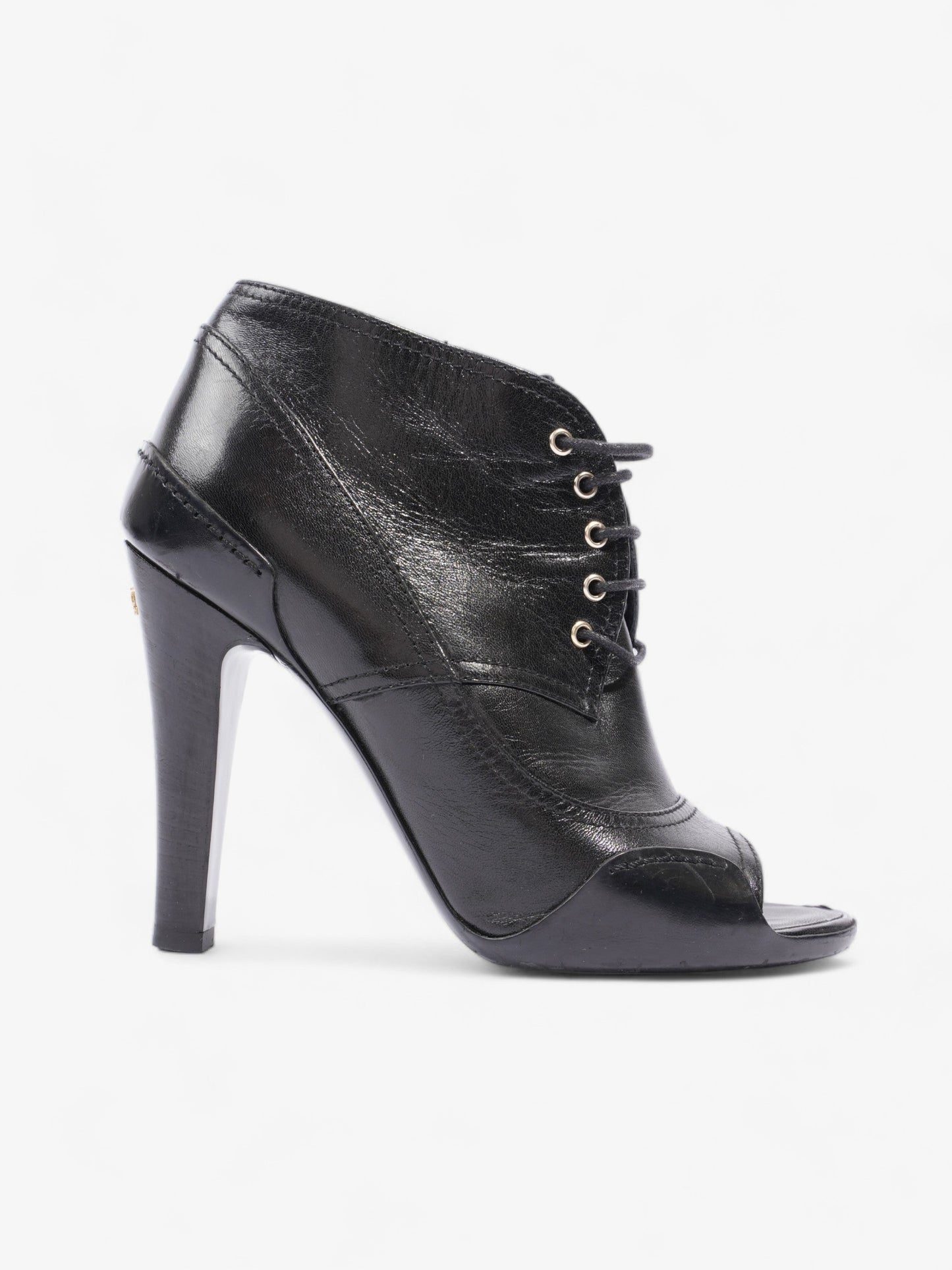 Chanel Lace Up Boots 100 Black Leather EU 37.5 UK 4.5