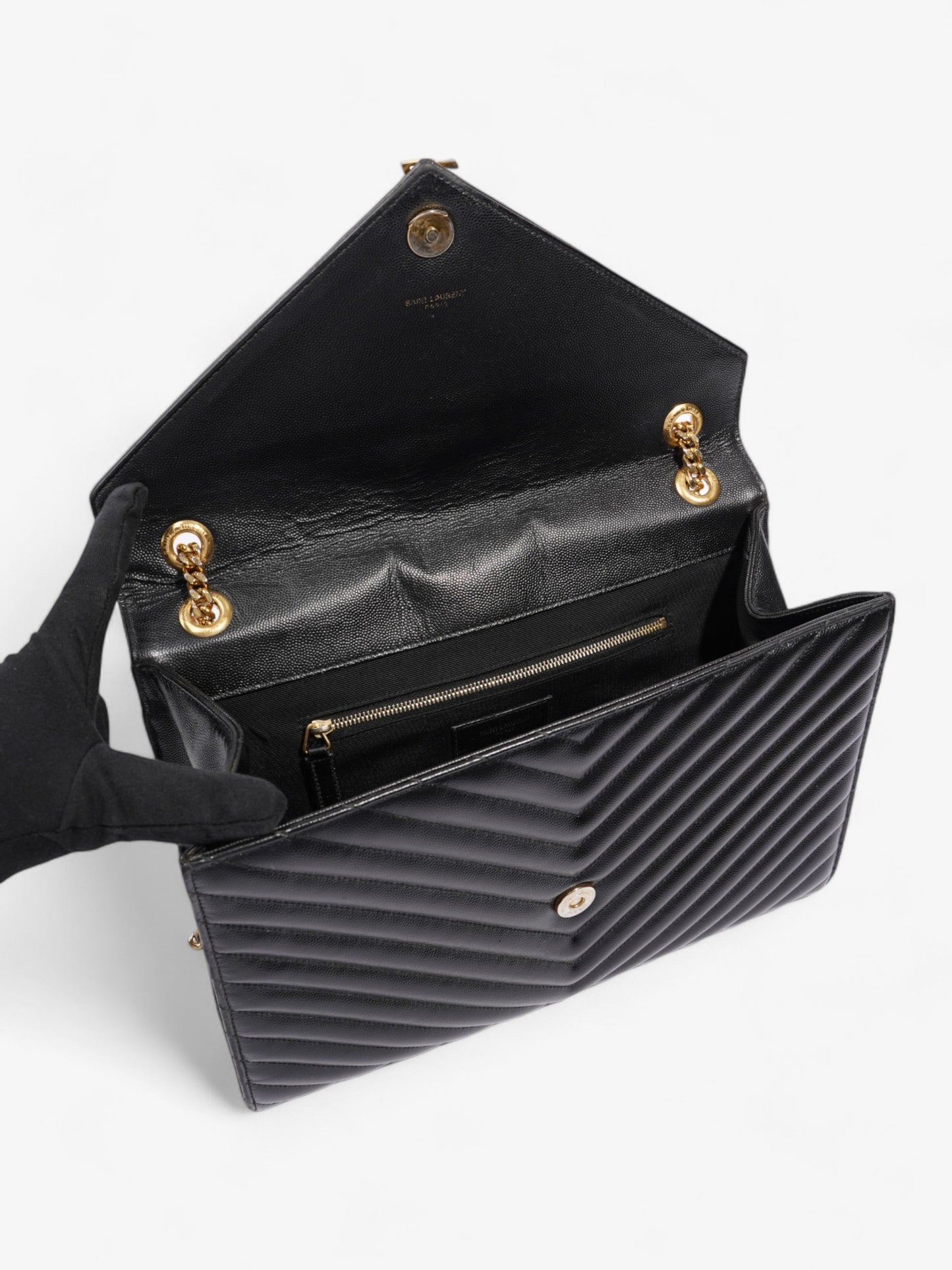 Saint Laurent Envelope Black Grained Leather Large