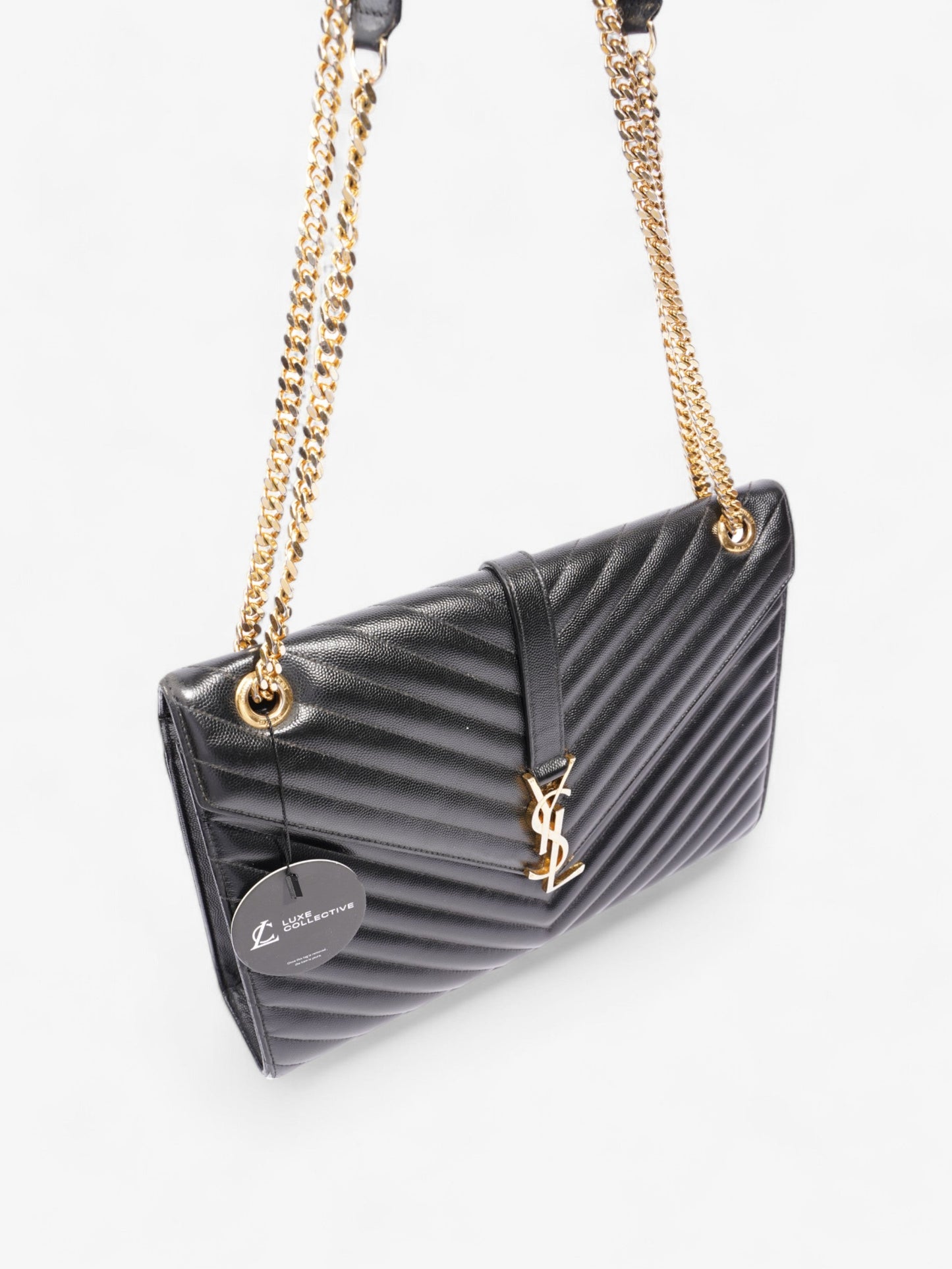 Saint Laurent Envelope Black Grained Leather Large