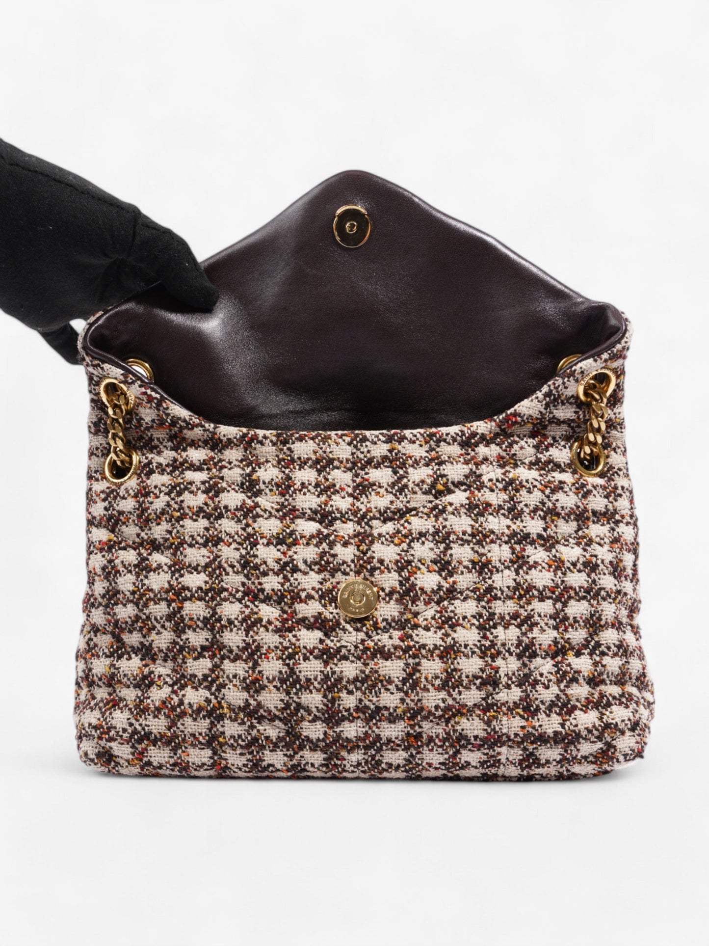 Saint Laurent Lou Lou Burgundy / Beige Tweed Medium