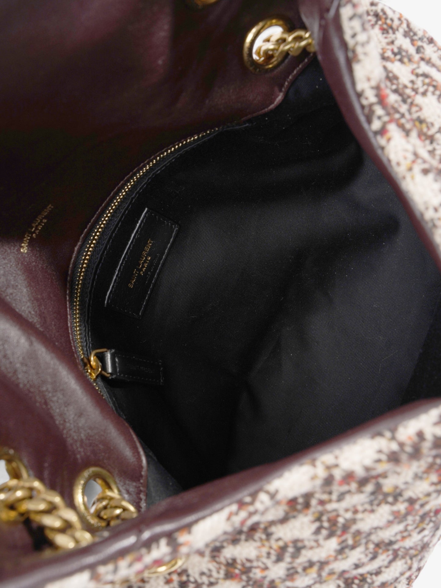 Saint Laurent Lou Lou Burgundy / Beige Tweed Medium