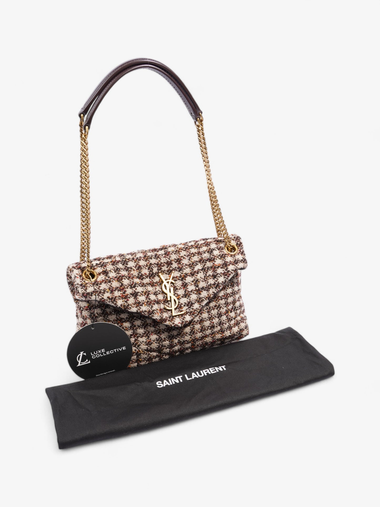 Saint Laurent Lou Lou Burgundy / Beige Tweed Medium