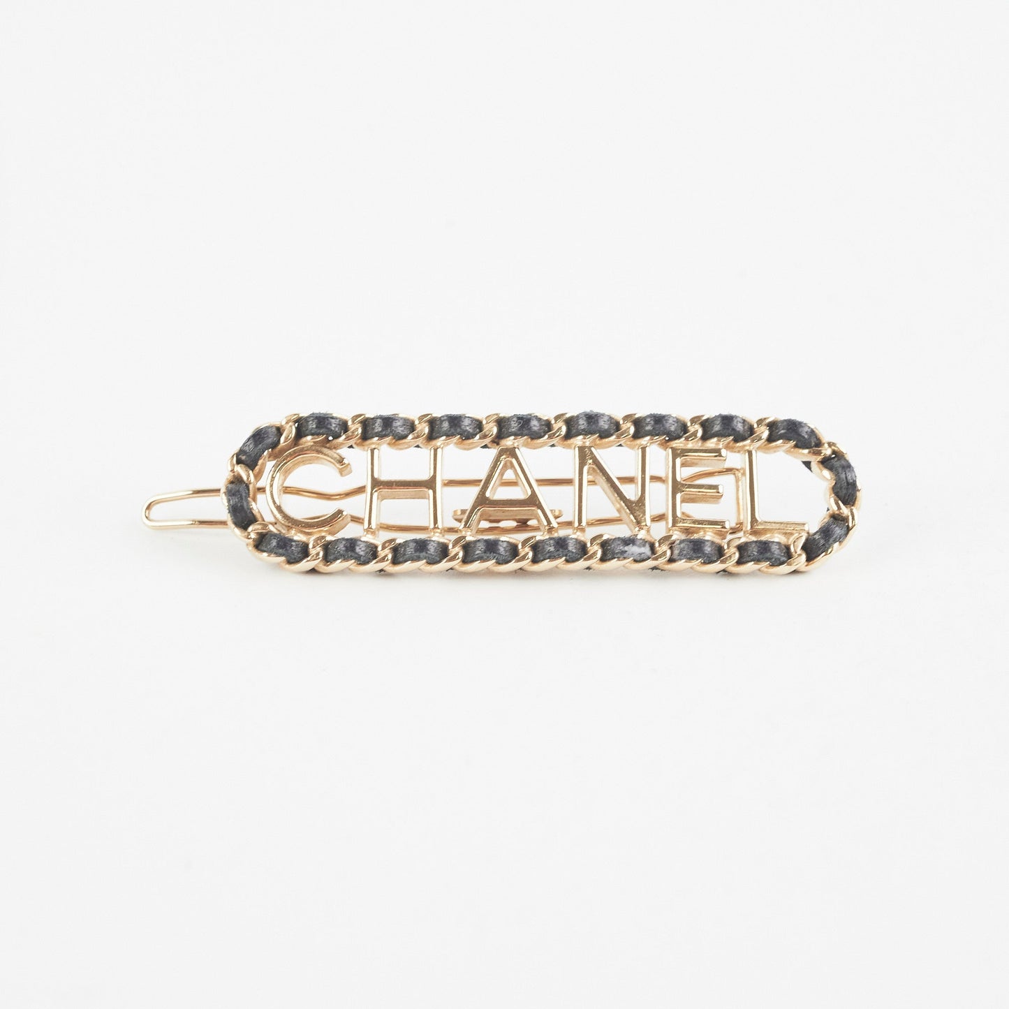 Chanel Metal & Lambskin Hair Clip Black