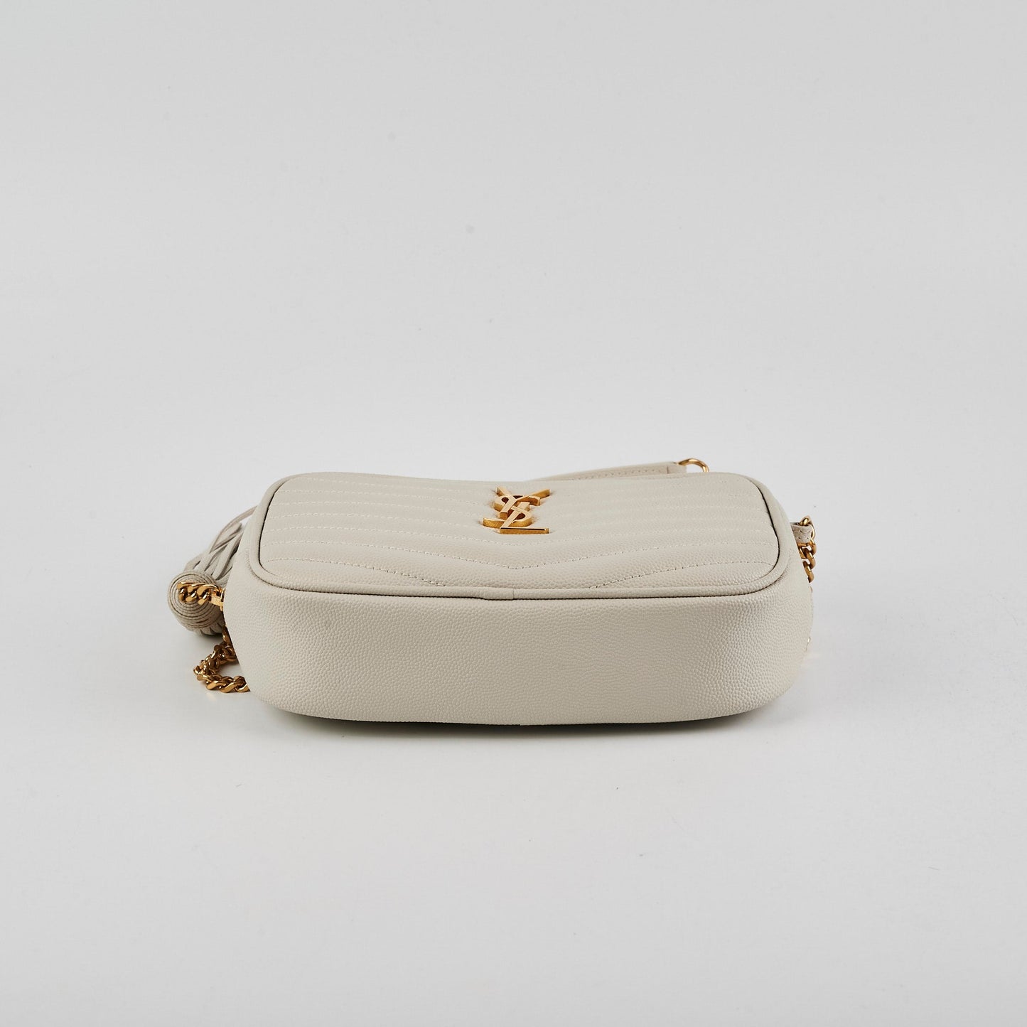 Saint Laurent Lou Mini Quilted Monogram Cream Camera Bag