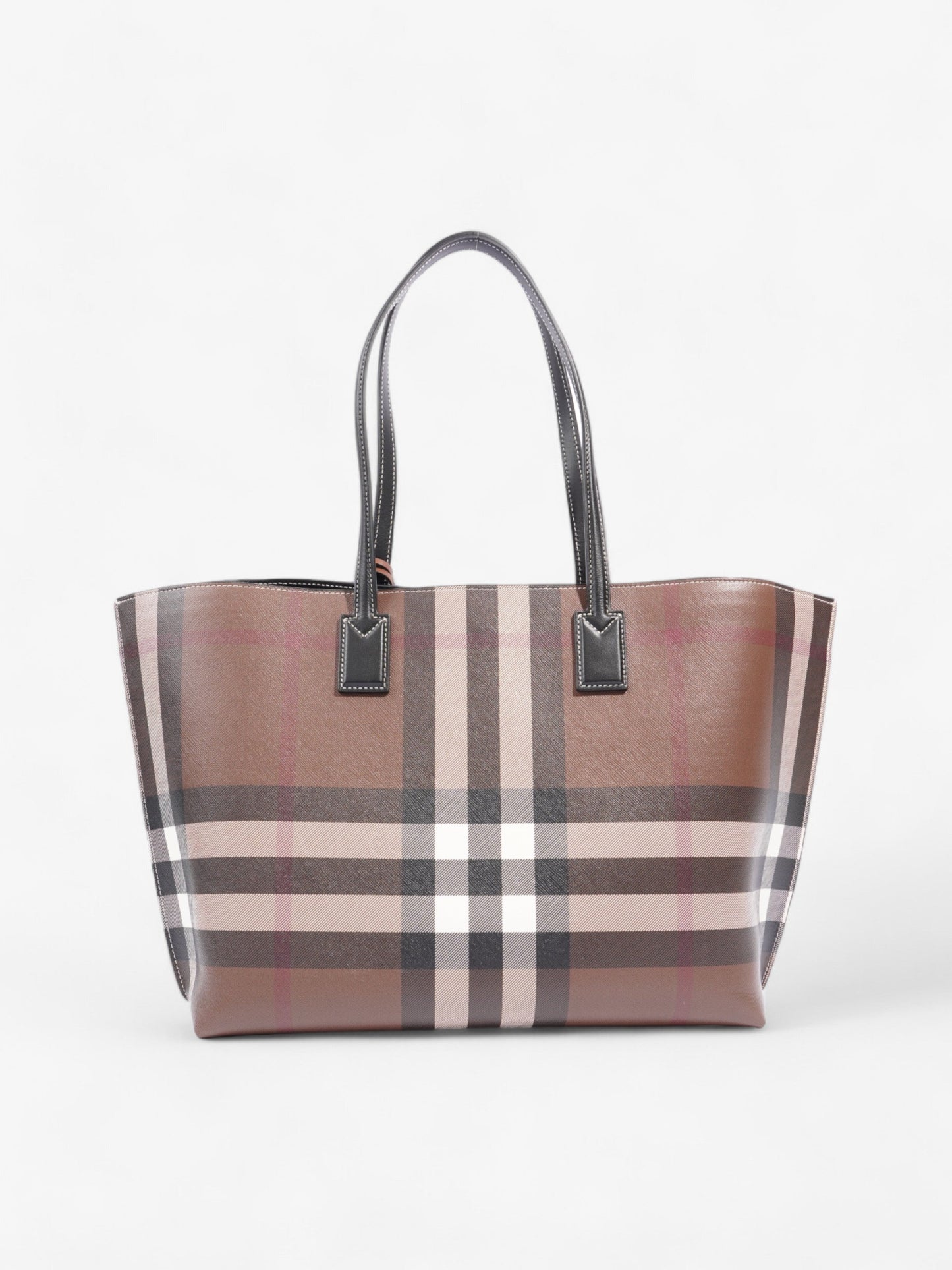 Burberry Check Tote Dark Birch Brown Calfskin Leather Medium