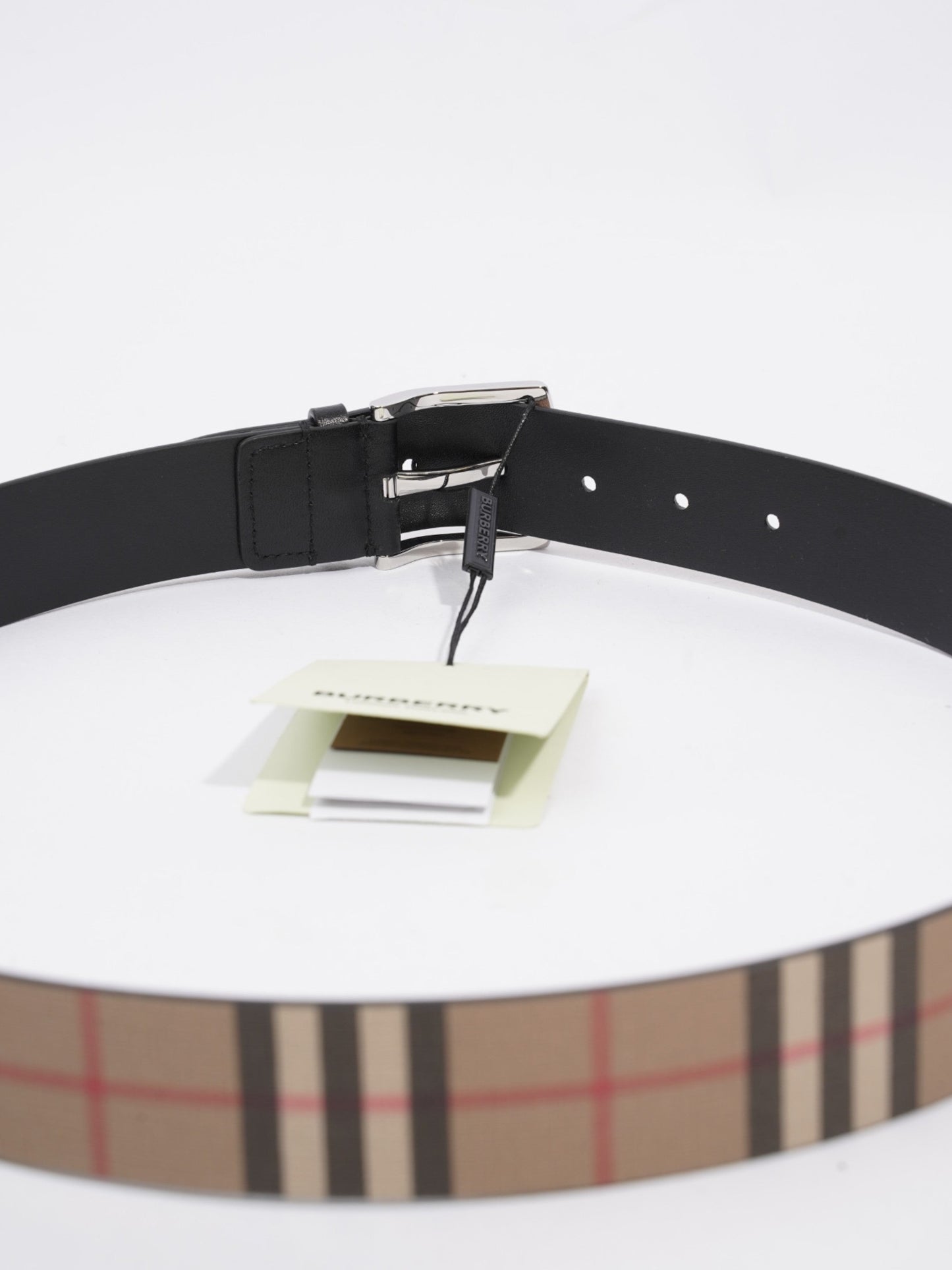 Burberry Checkered Belt Beige Checkered / Black Leather 90cm 36"