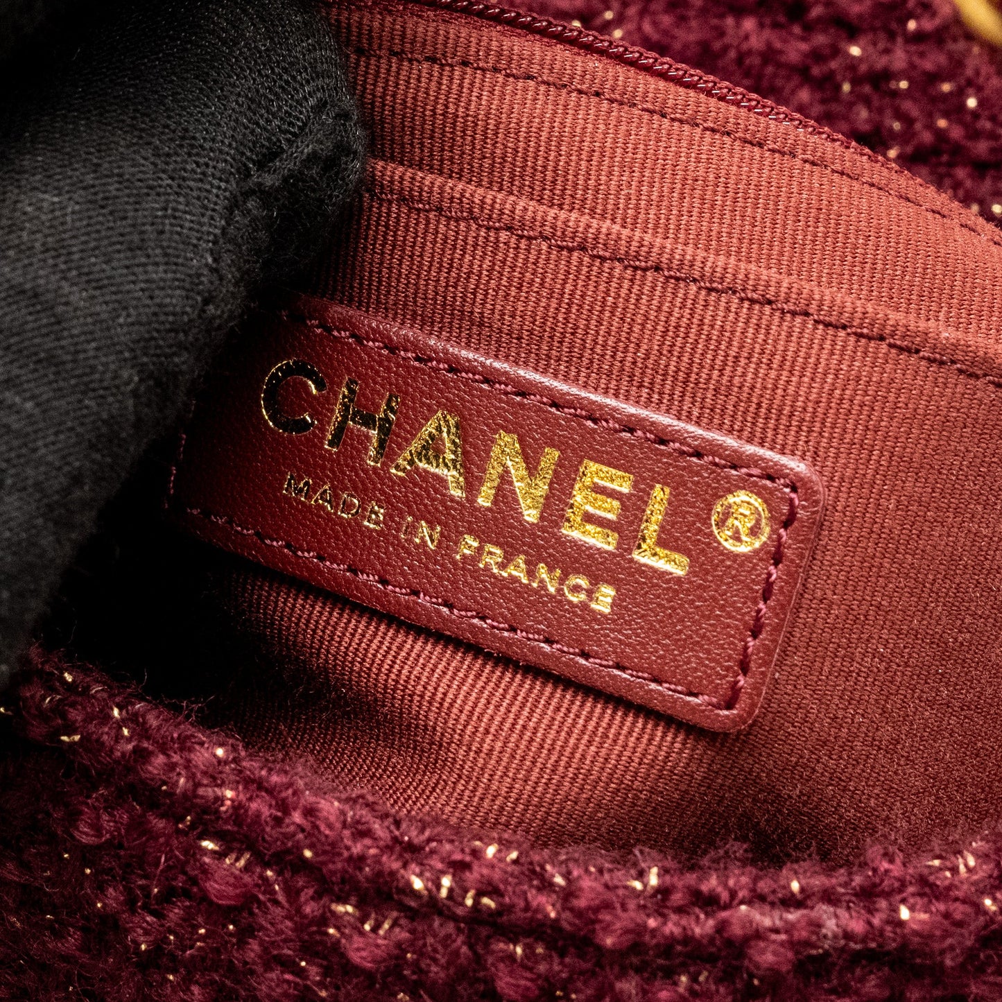 Chanel 22K Mini Messenger Flap Bag Shearling/Tweed Burgundy/Beige (Microchip)