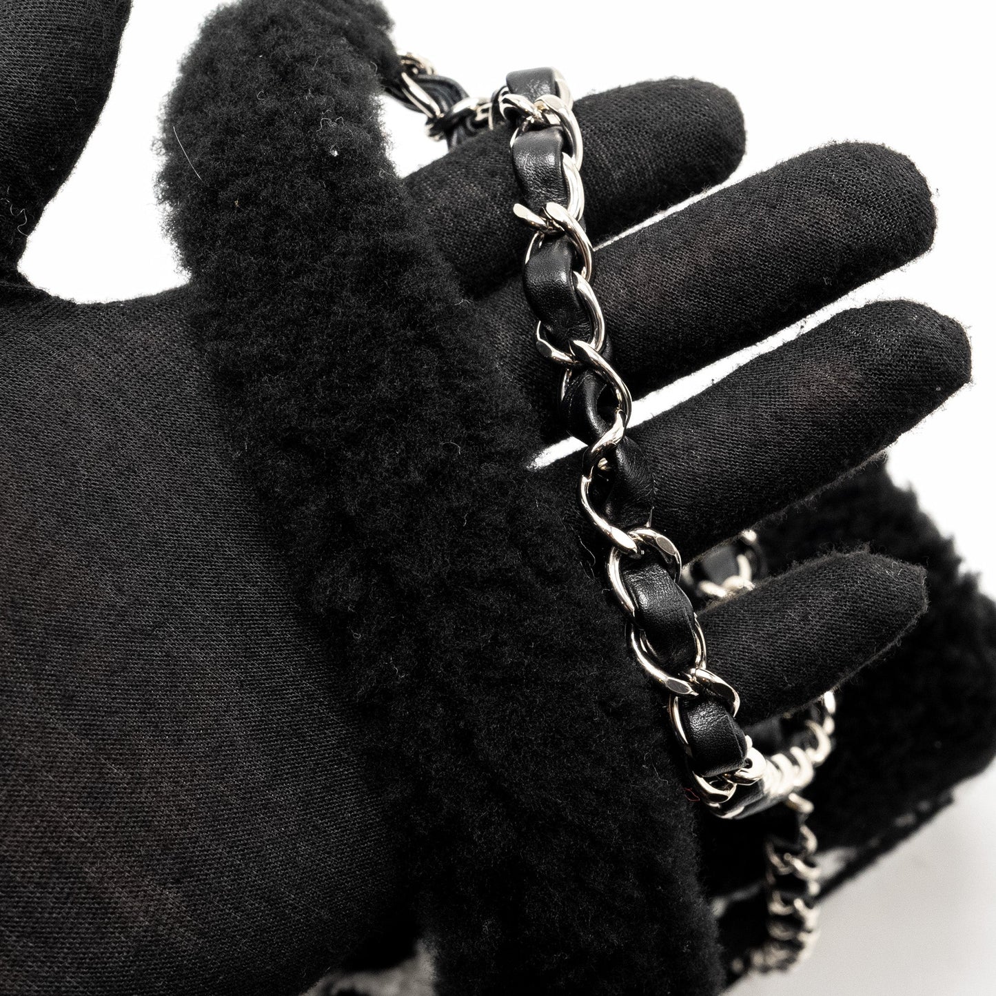 Chanel 22A Fluffy Camellia Flap Bag Embroidered Shearling Lambskin Black / White (Microchip)