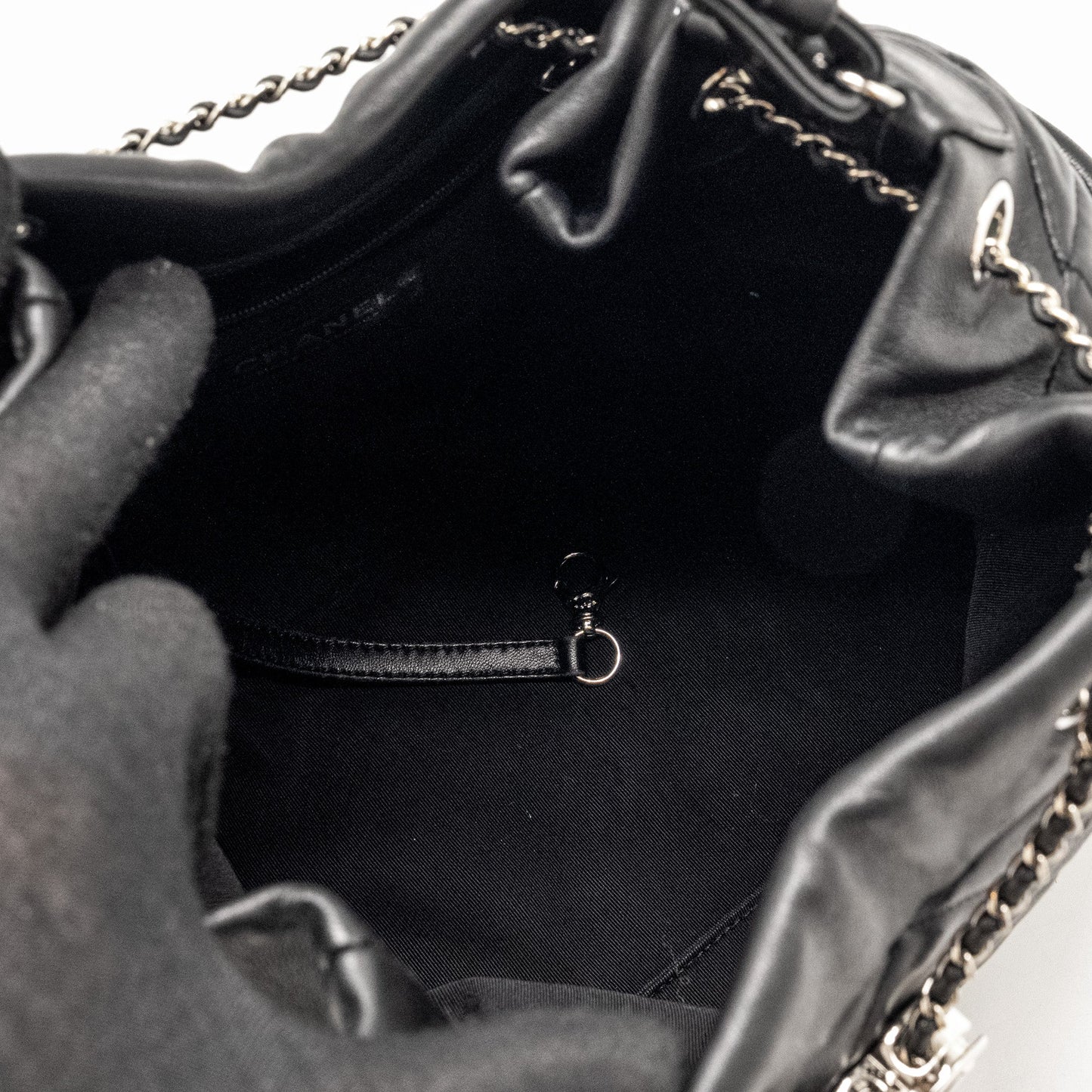 Chanel CC Chain Drawstring Bucket Bag Lambskin Black