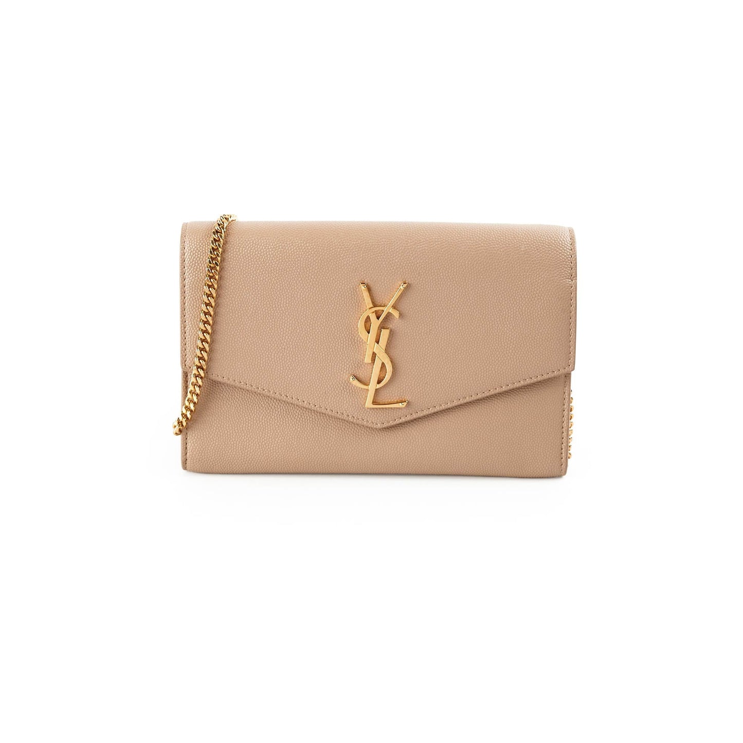 Saint Laurent Uptown Pouch in Grain with Chain Beige