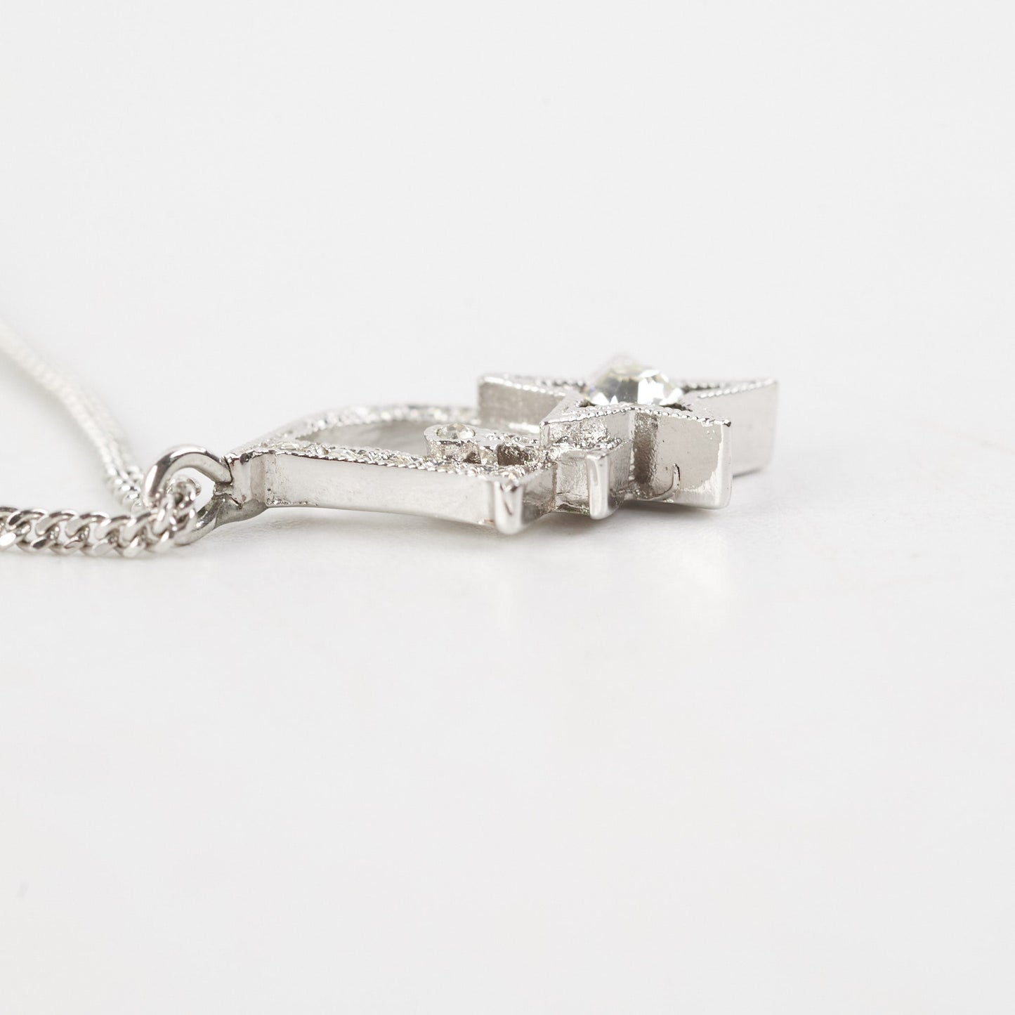 Dior Oblique Star Pendant Necklace Silver with White Crystals