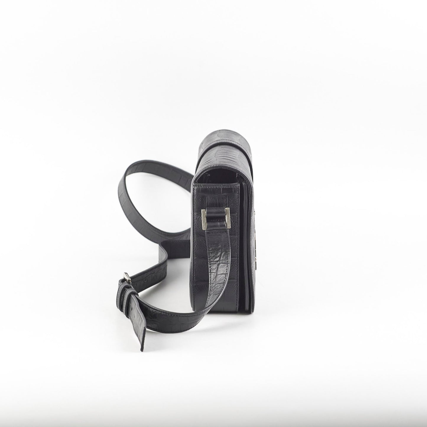 Saint Laurent Black Croc Embossed Crossbody