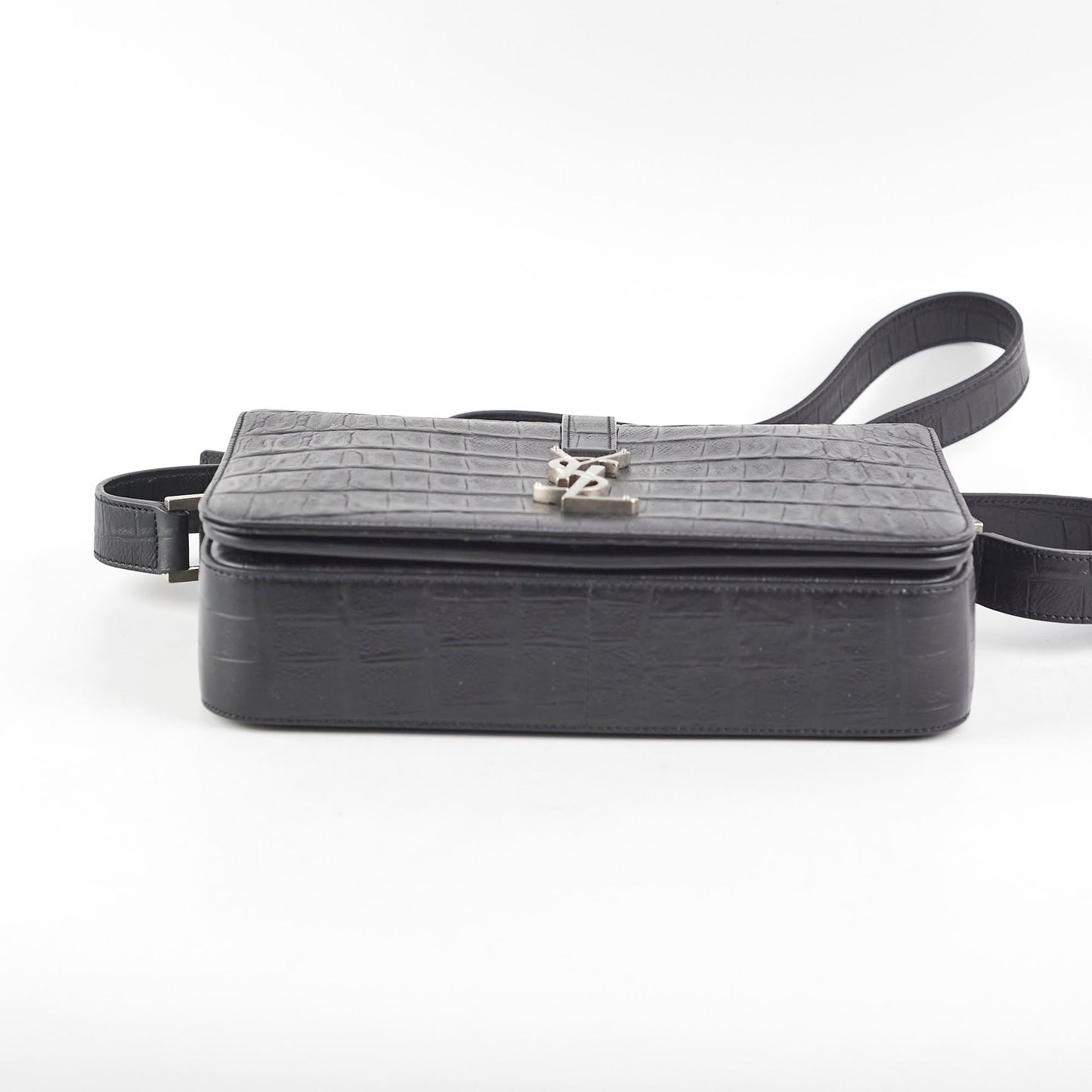 Saint Laurent Black Croc Embossed Crossbody