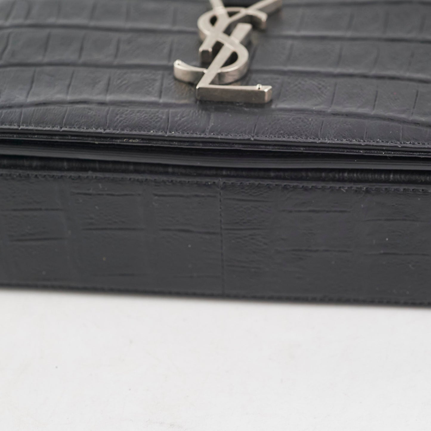 Saint Laurent Black Croc Embossed Crossbody