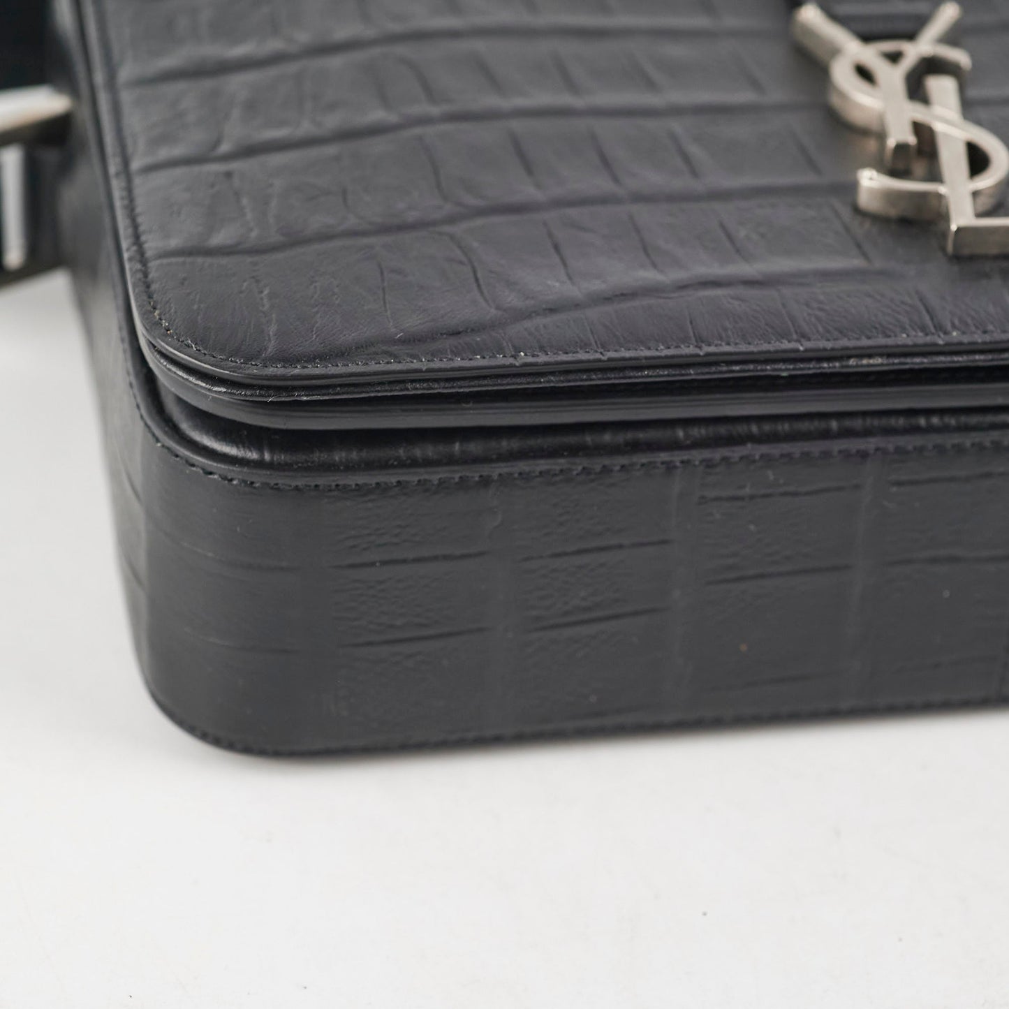 Saint Laurent Black Croc Embossed Crossbody