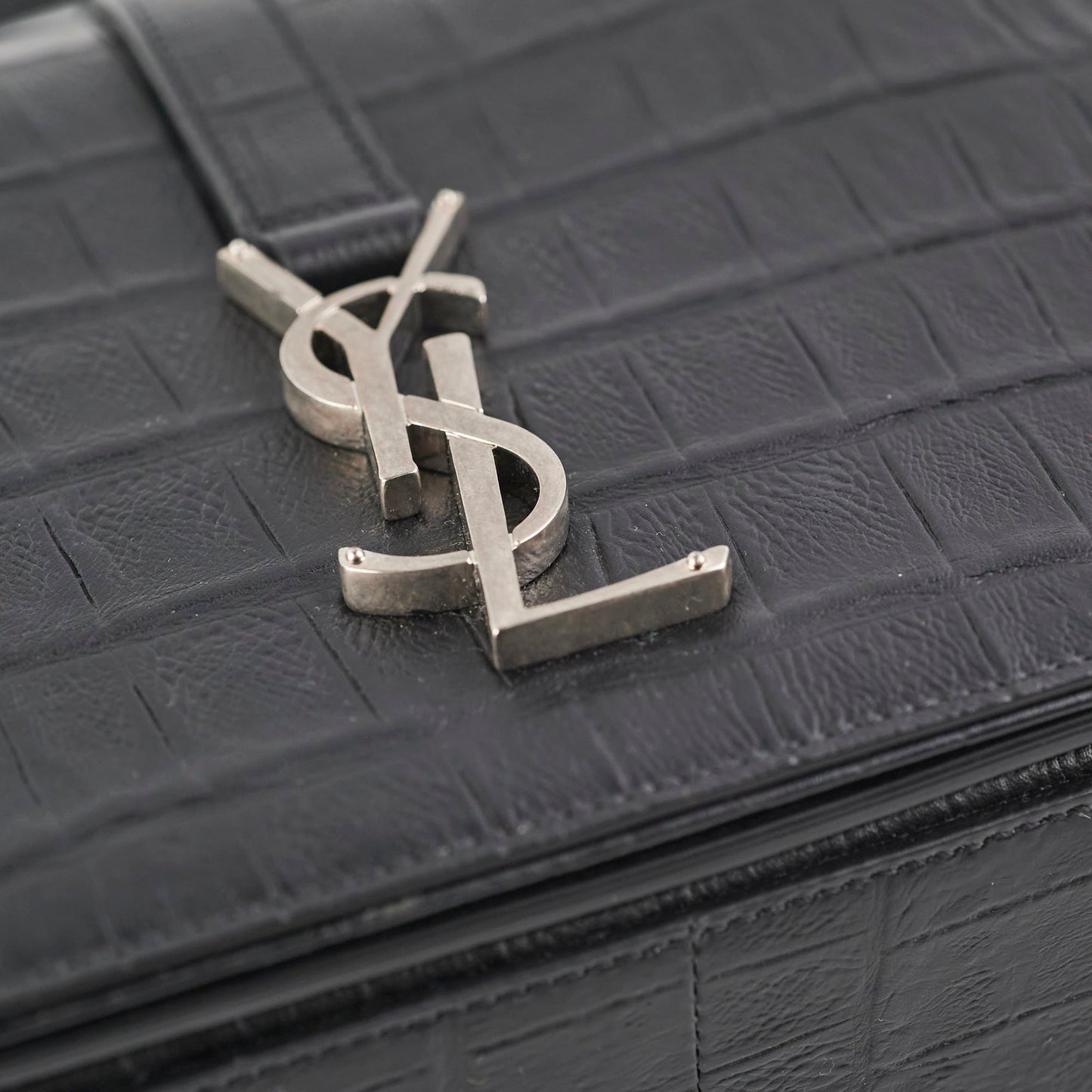 Saint Laurent Black Croc Embossed Crossbody
