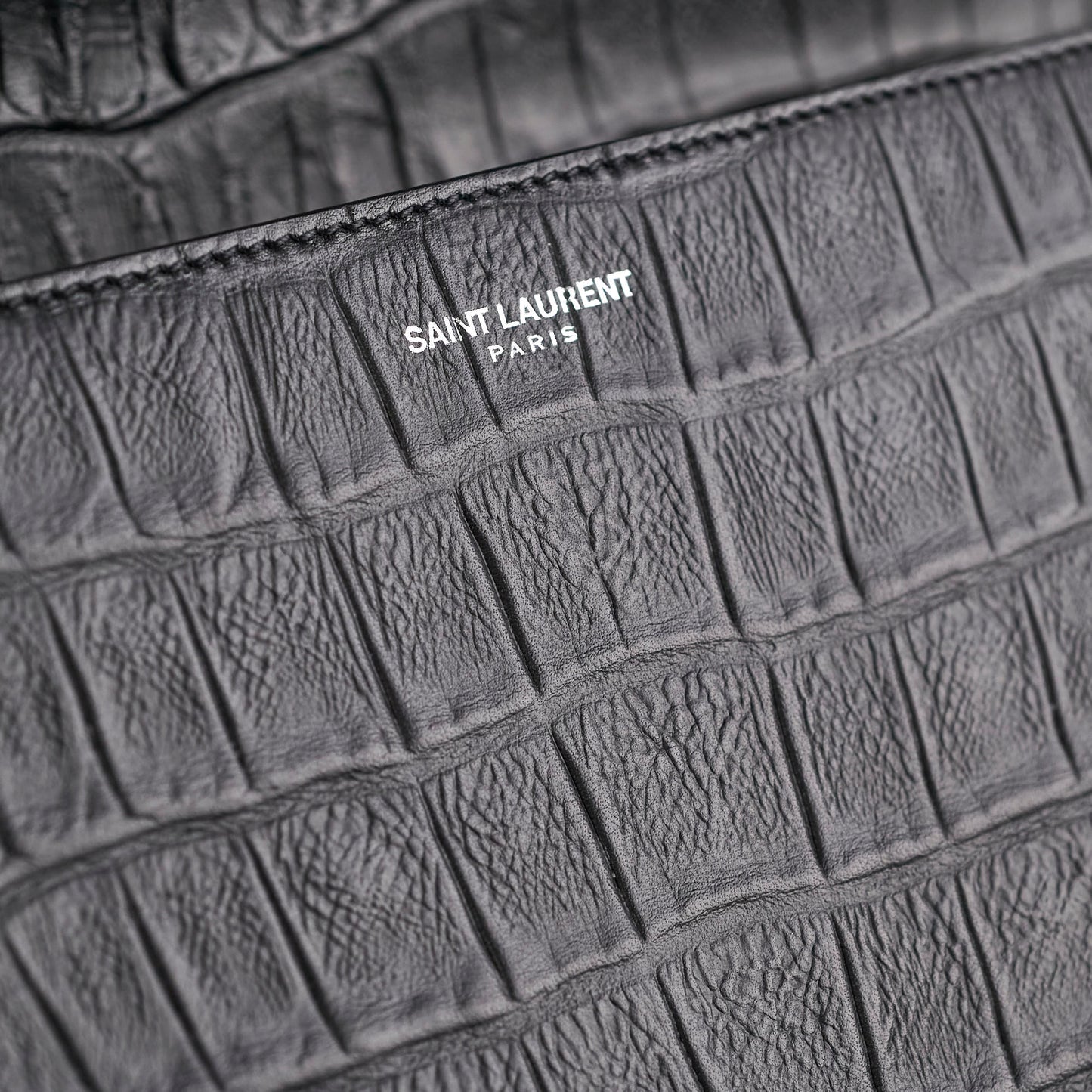 Saint Laurent Black Croc Embossed Crossbody