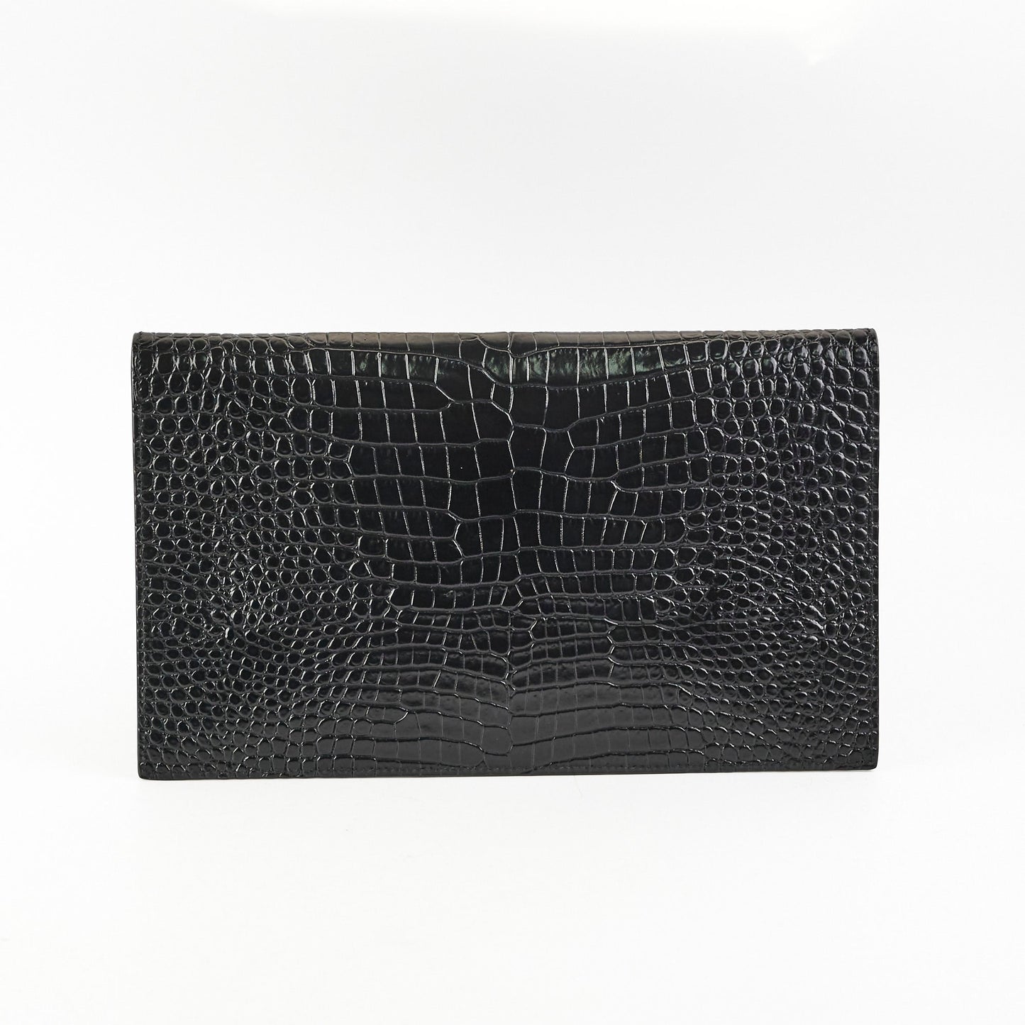 Saint Laurent Uptown Pouch Black Croc Embossed Clutch