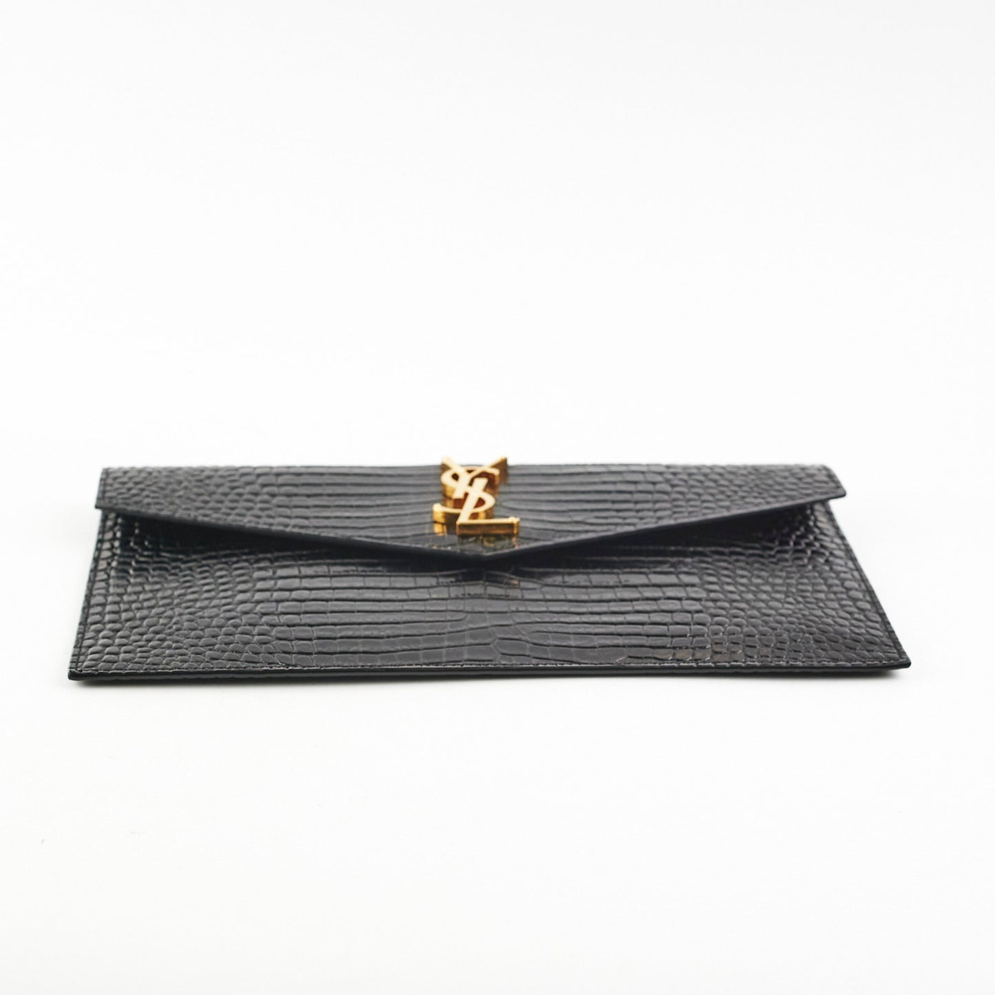 Saint Laurent Uptown Pouch Black Croc Embossed Clutch