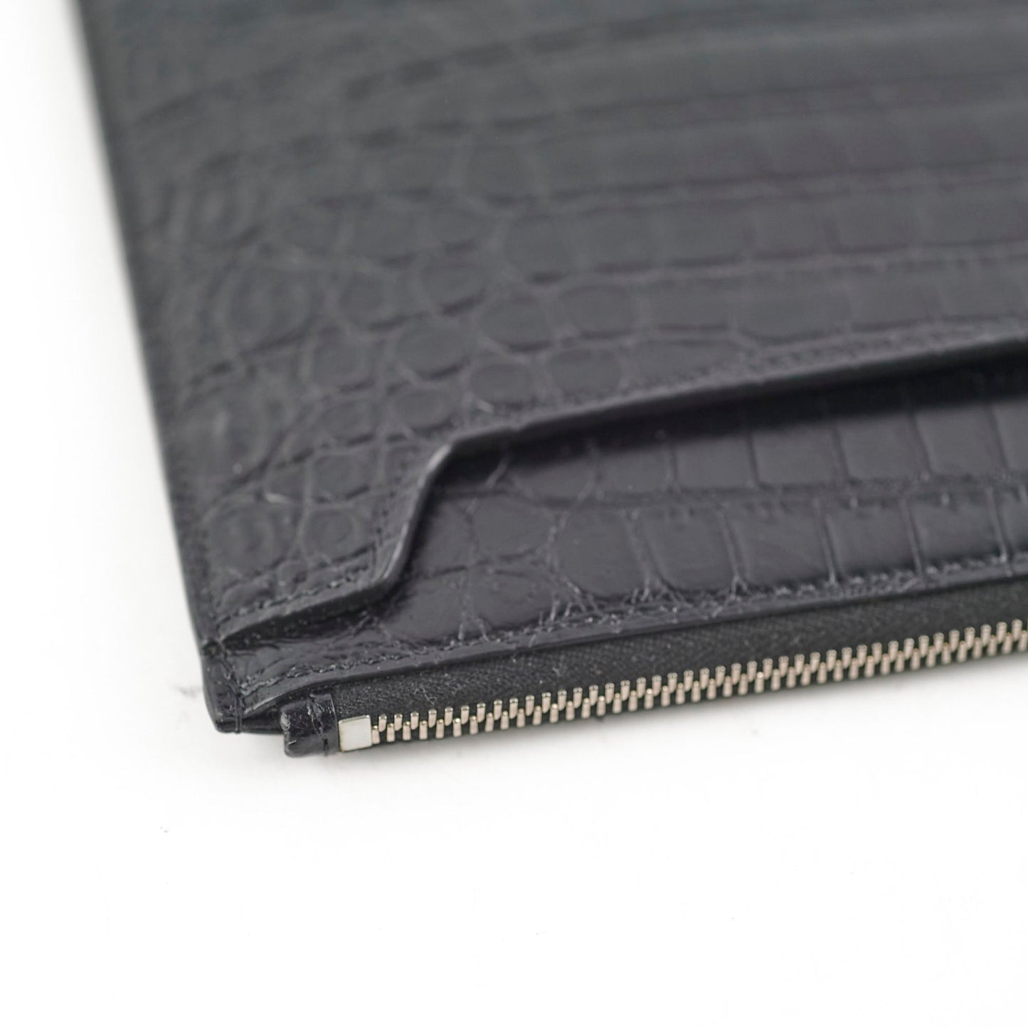 Saint Laurent Croc Embossed Black Clutch