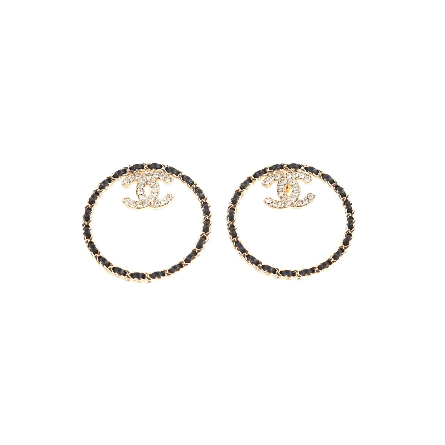 Chanel 22B Crystal Gold/Black Round Earrings