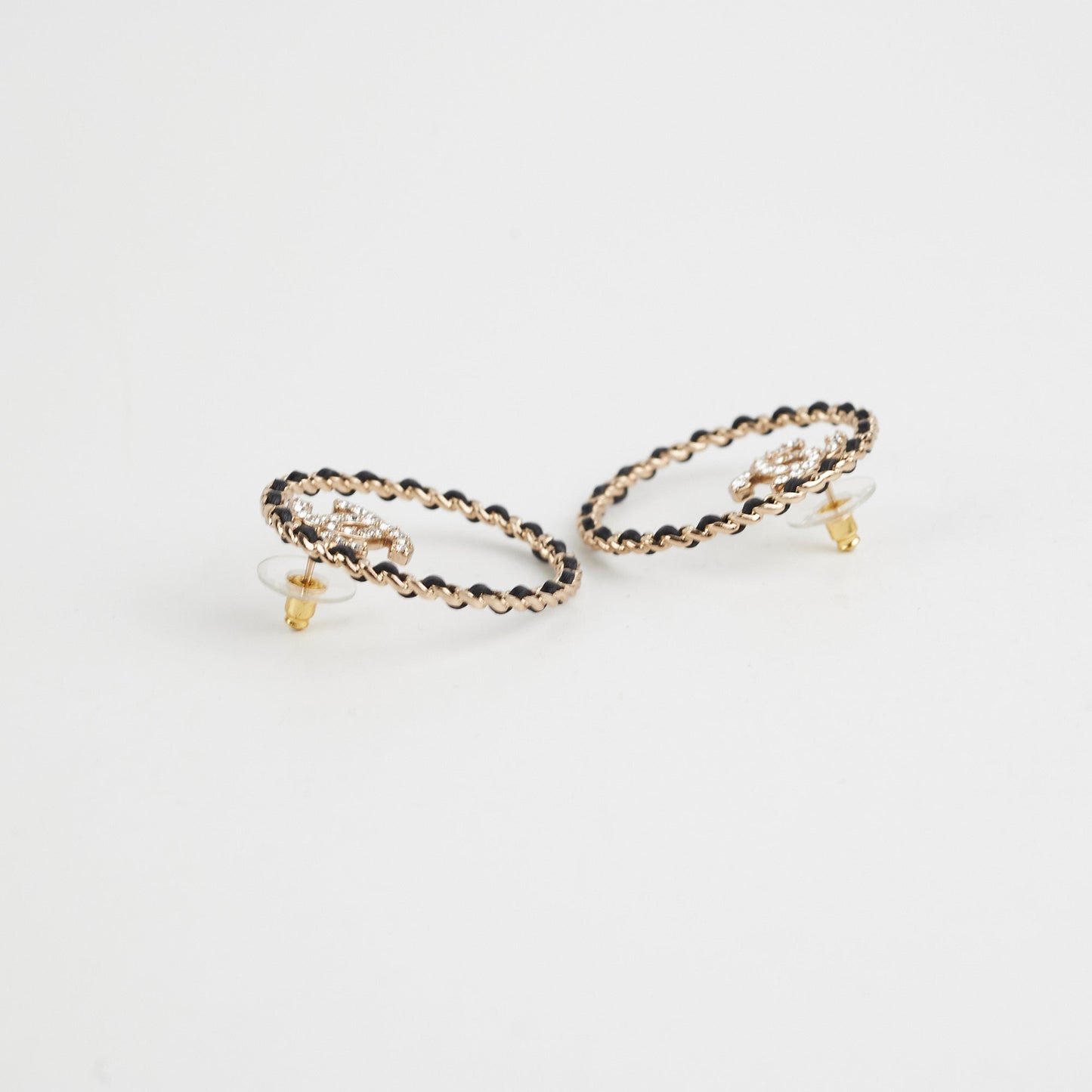 Chanel 22B Crystal Gold/Black Round Earrings