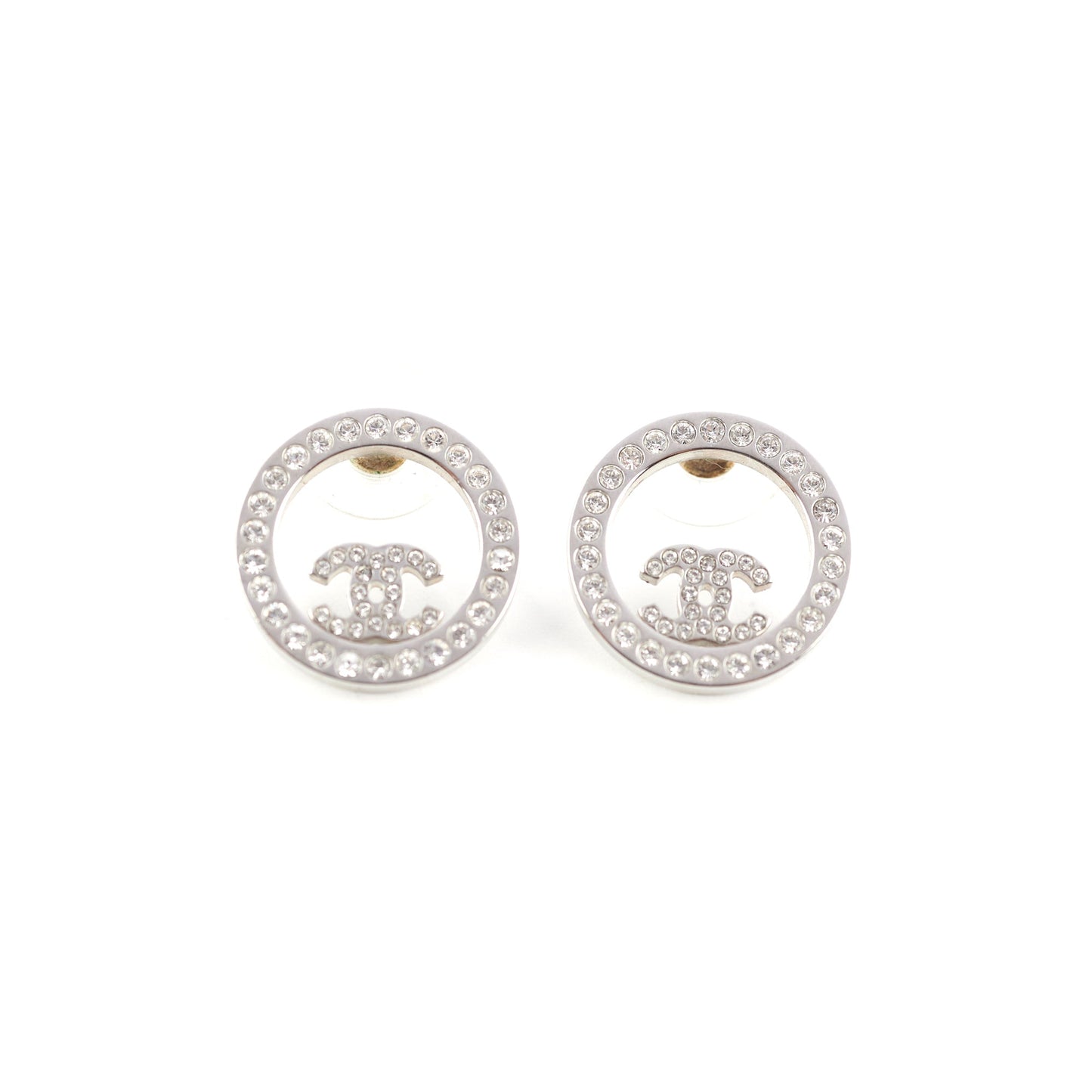 Chanel Round Rhinestone Logo Earrings Costume Jewellery