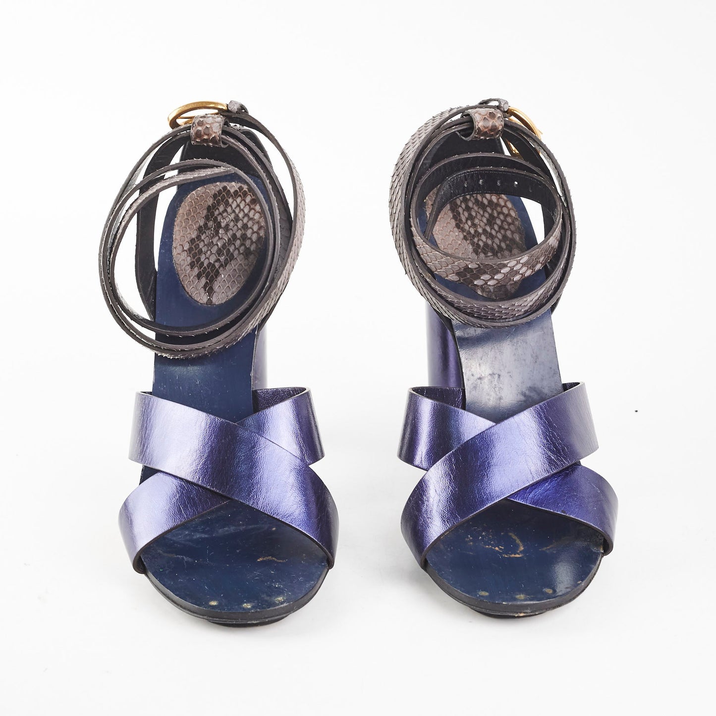 Gucci Snakeskin Ankle Strap Heels Blue Size 41