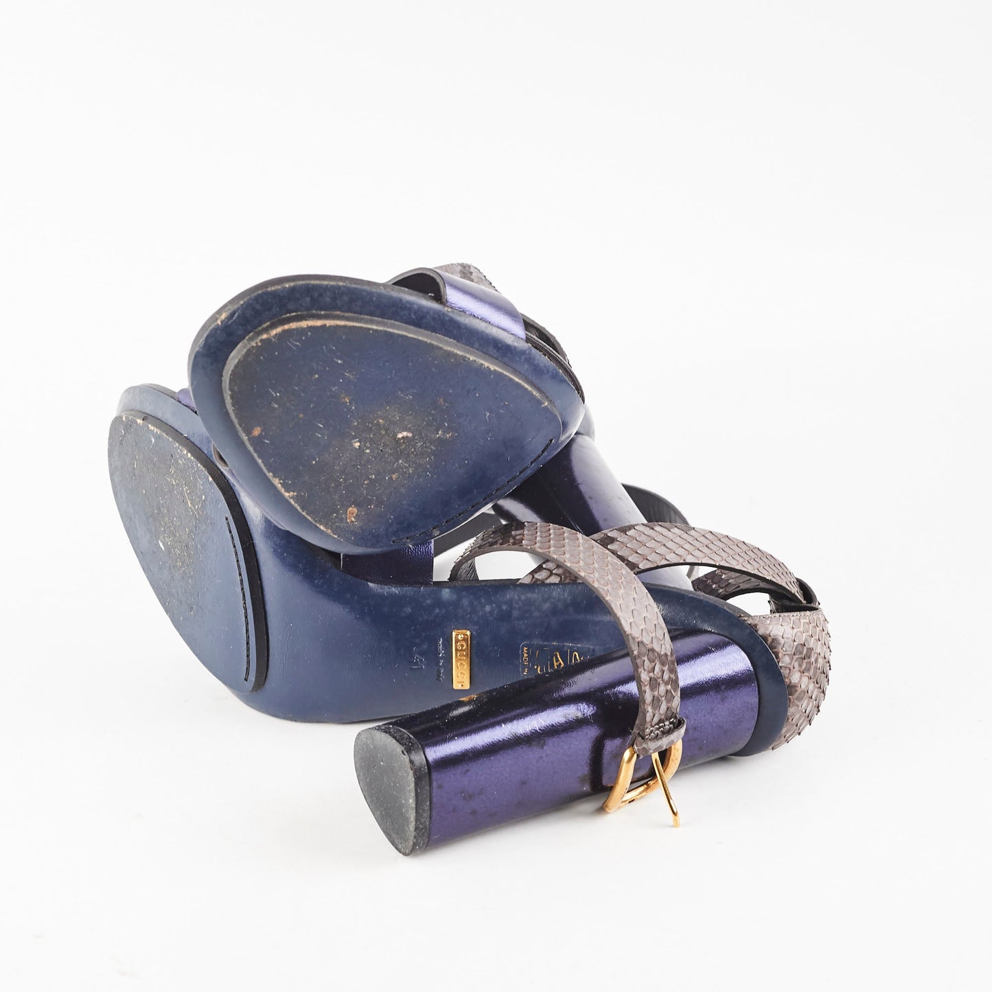 Gucci Snakeskin Ankle Strap Heels Blue Size 41