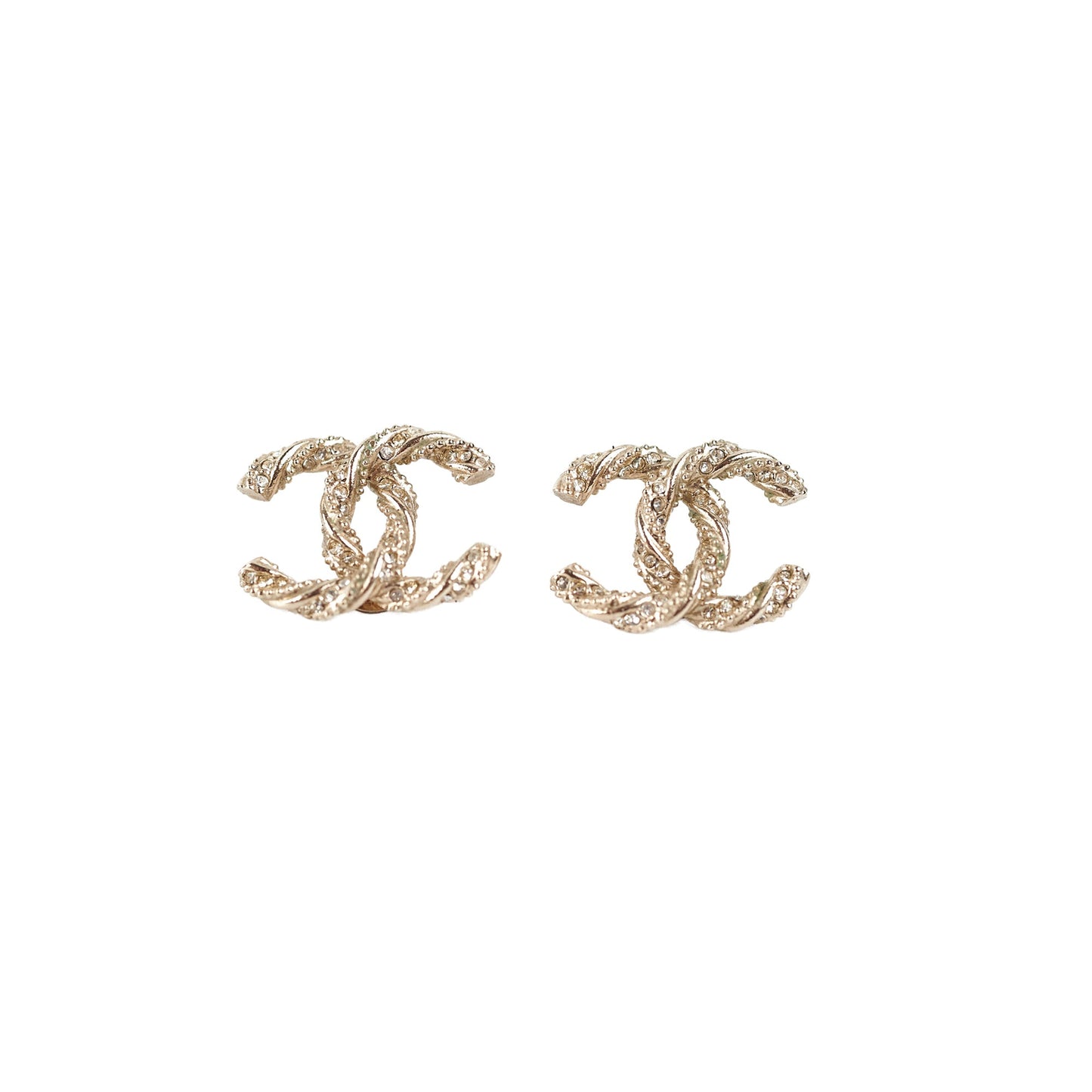 Chanel Coco Logo Bronze Rhinestone Earrings