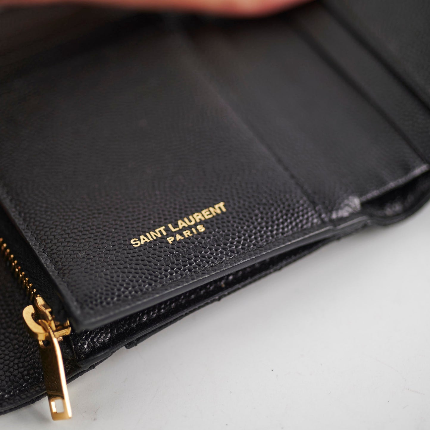 Saint Laurent Trifold Compact Leather Wallet Black