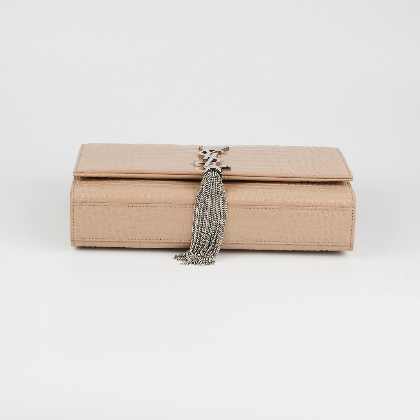 Saint Laurent Medium Kate Croc Beige Tassel Wallet On Chain WOC