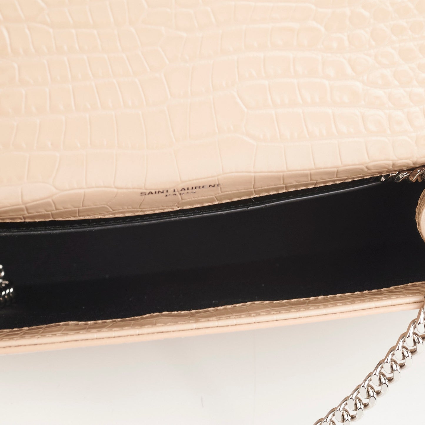 Saint Laurent Medium Kate Croc Beige Tassel Wallet On Chain WOC