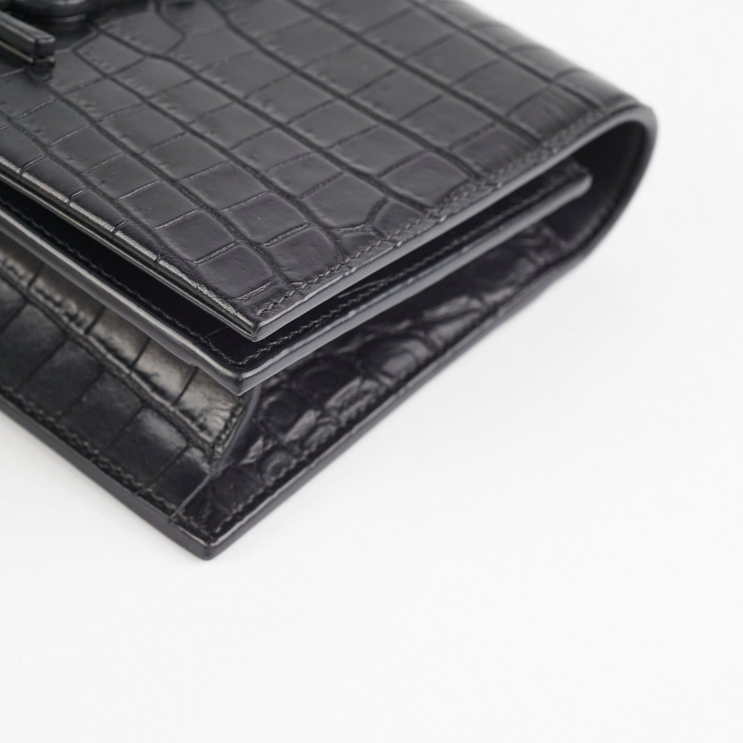 Saint Laurent Kate Croc Wallet On Chain WOC Black