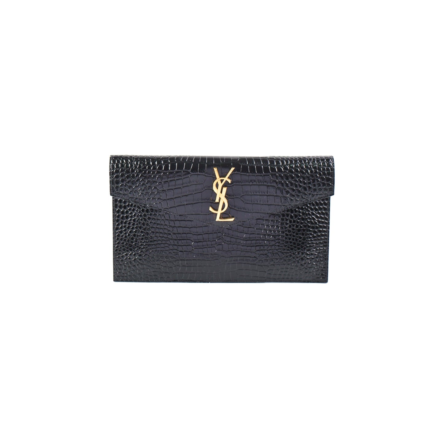 Saint Laurent Uptown Crocodile Embossed Leather Black