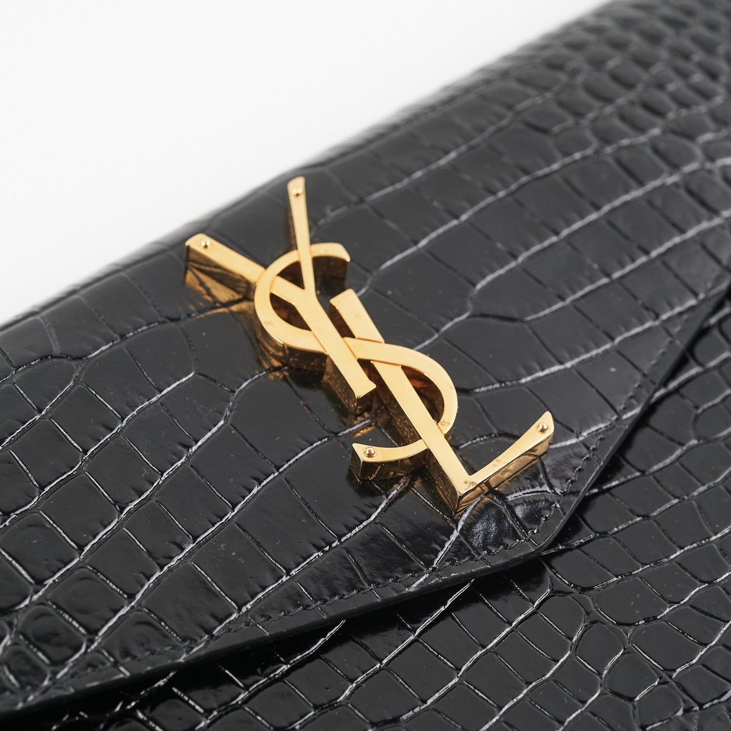 Saint Laurent Uptown Crocodile Embossed Leather Black