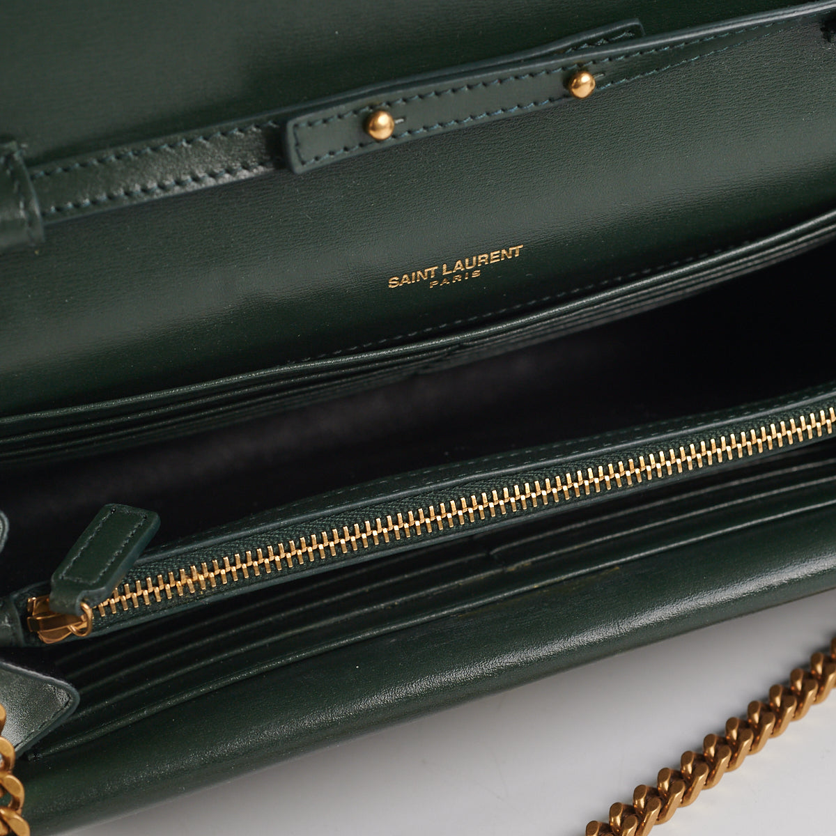 Saint Laurent Medium Sulpice Flap Wallet on Chain Green