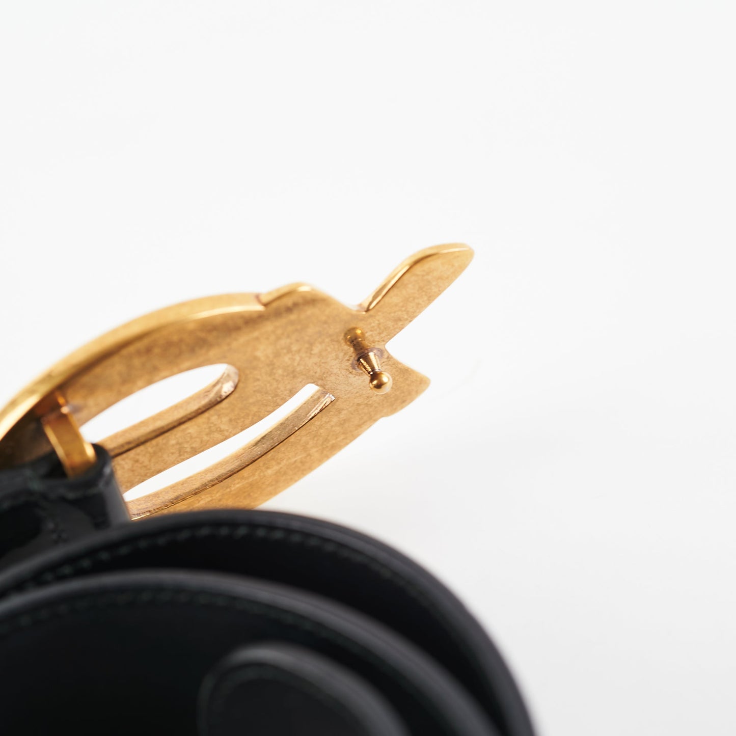 Saint Laurent Black Patent YSL Gold Enamel Buckle Belt