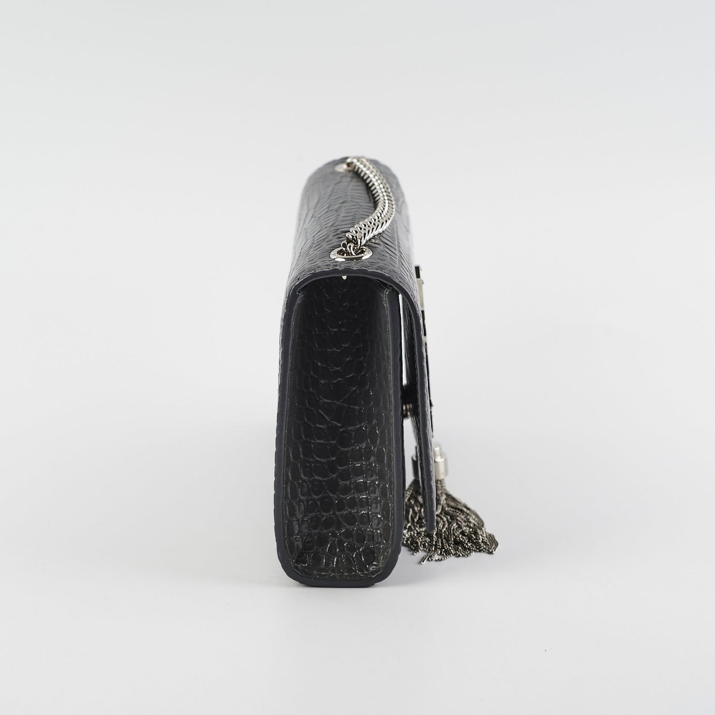 Saint Laurent Small Kate Crocodile Embossed Dark Grey