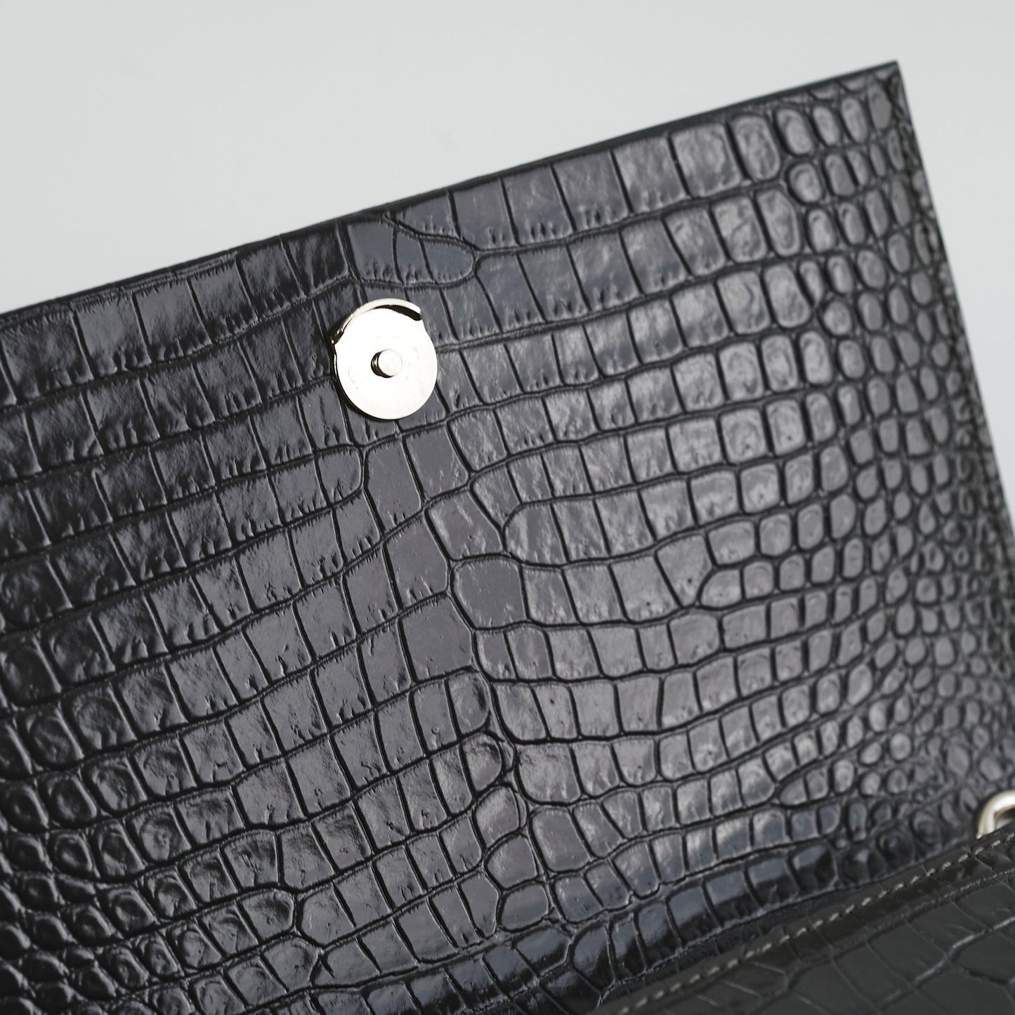 Saint Laurent Small Kate Crocodile Embossed Dark Grey