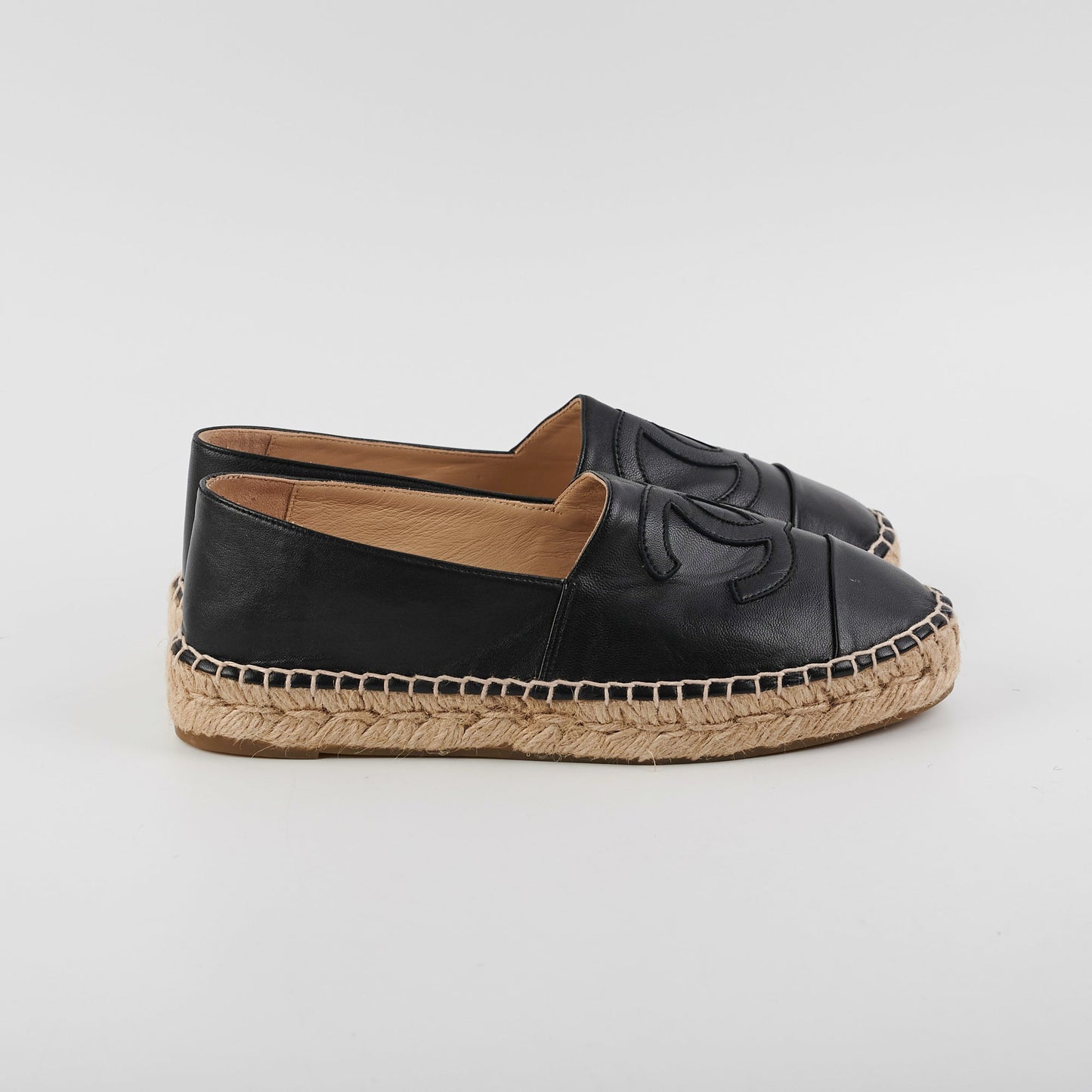 Chanel Espadrilles Size 38 Black Lambskin Shoes