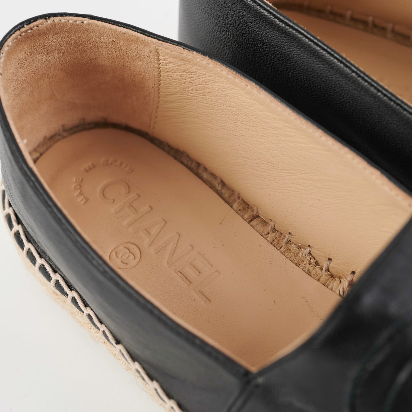Chanel Espadrilles Size 38 Black Lambskin Shoes
